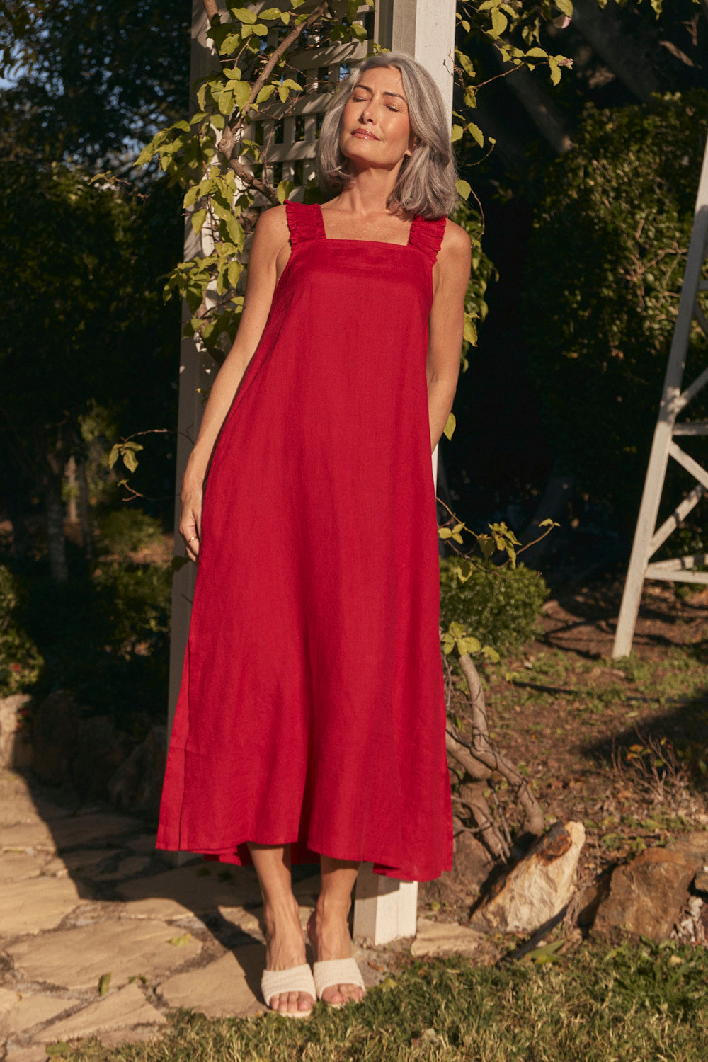 Clare Linen Sun Dress in Chilli