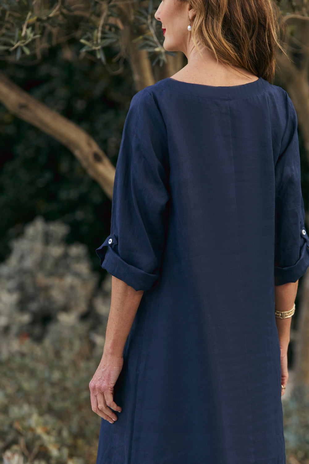 Jarla Linen Midi Dress in Navy