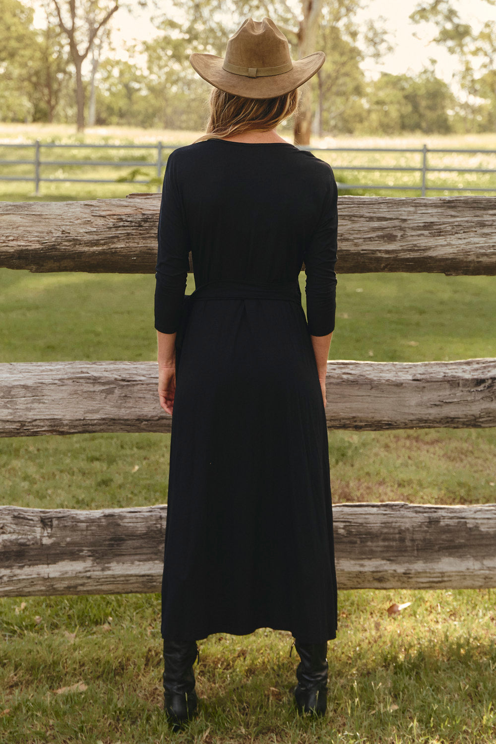 Wrap Stretch Dress in Black, Midi Dress - Adrift Clothing