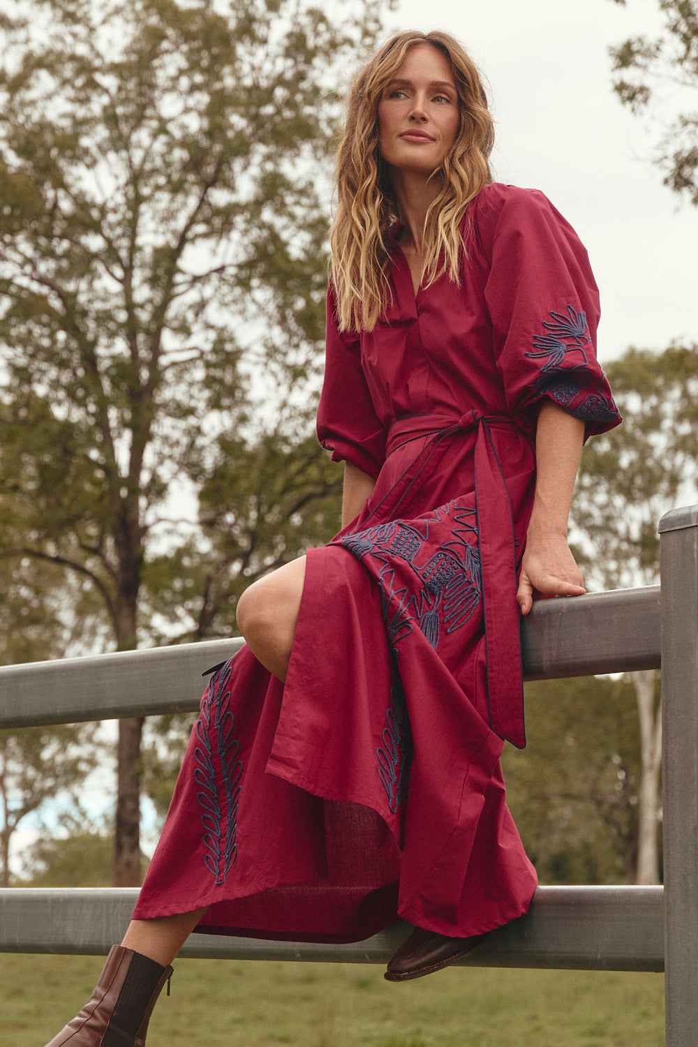 Robin Belted Dress in Inkwell Burgundy