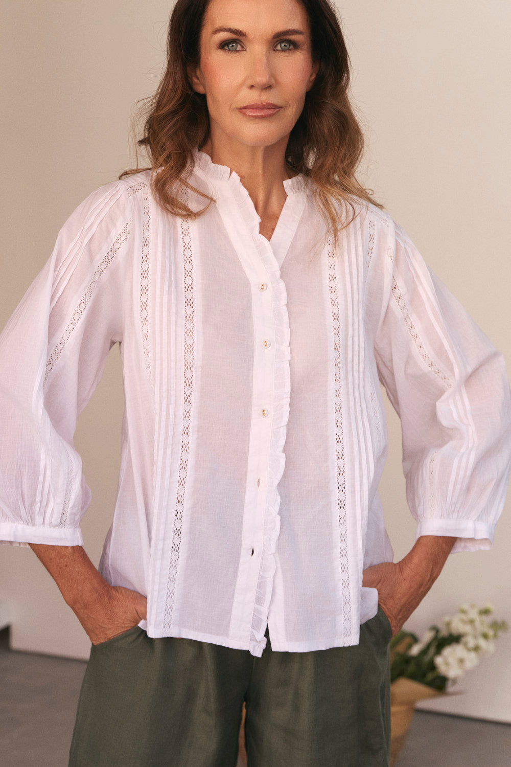 Harper Pintuck Blouse in Lyric