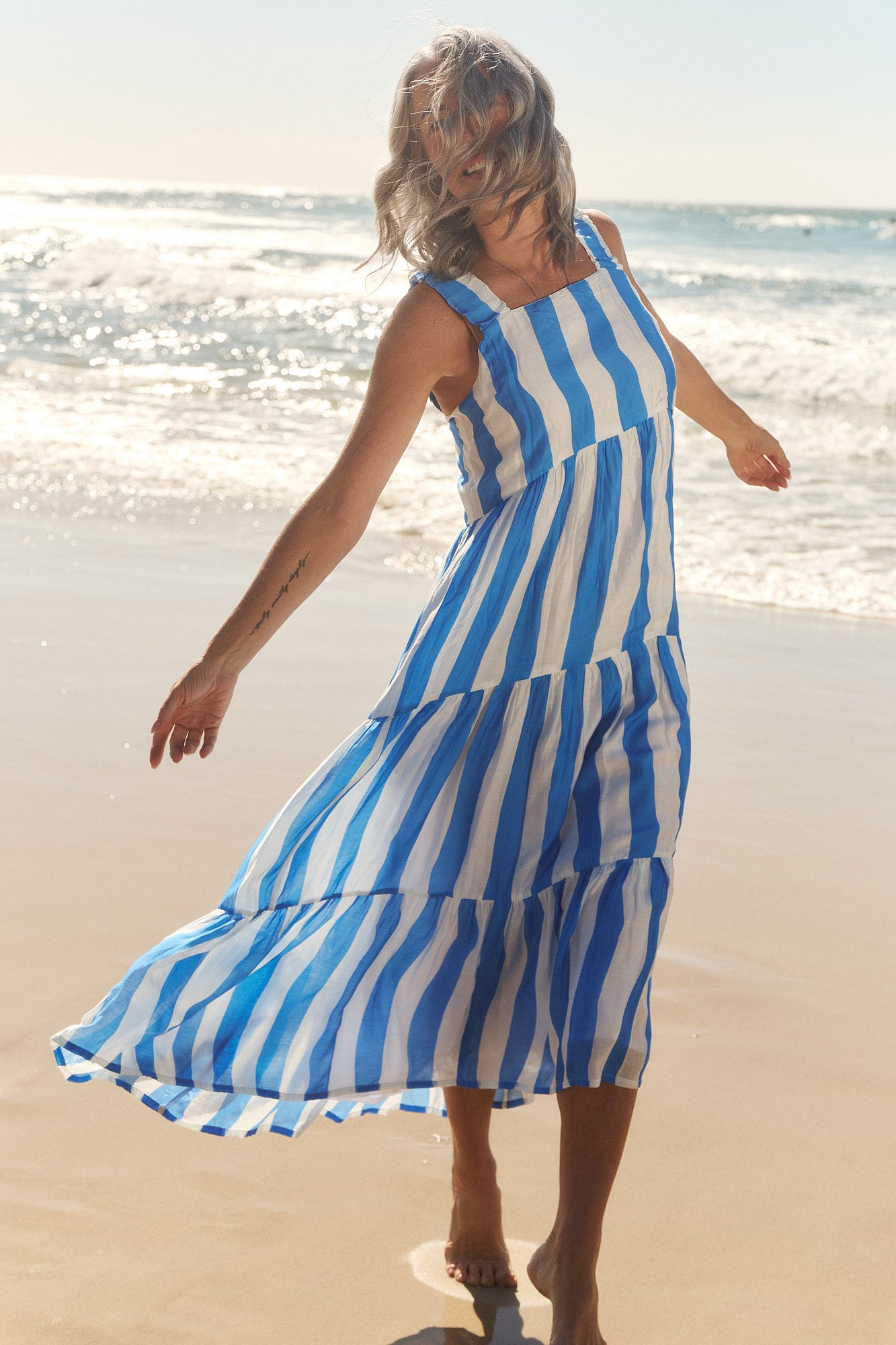 Sutton Cotton Silk Sun Dress in Yacht Club