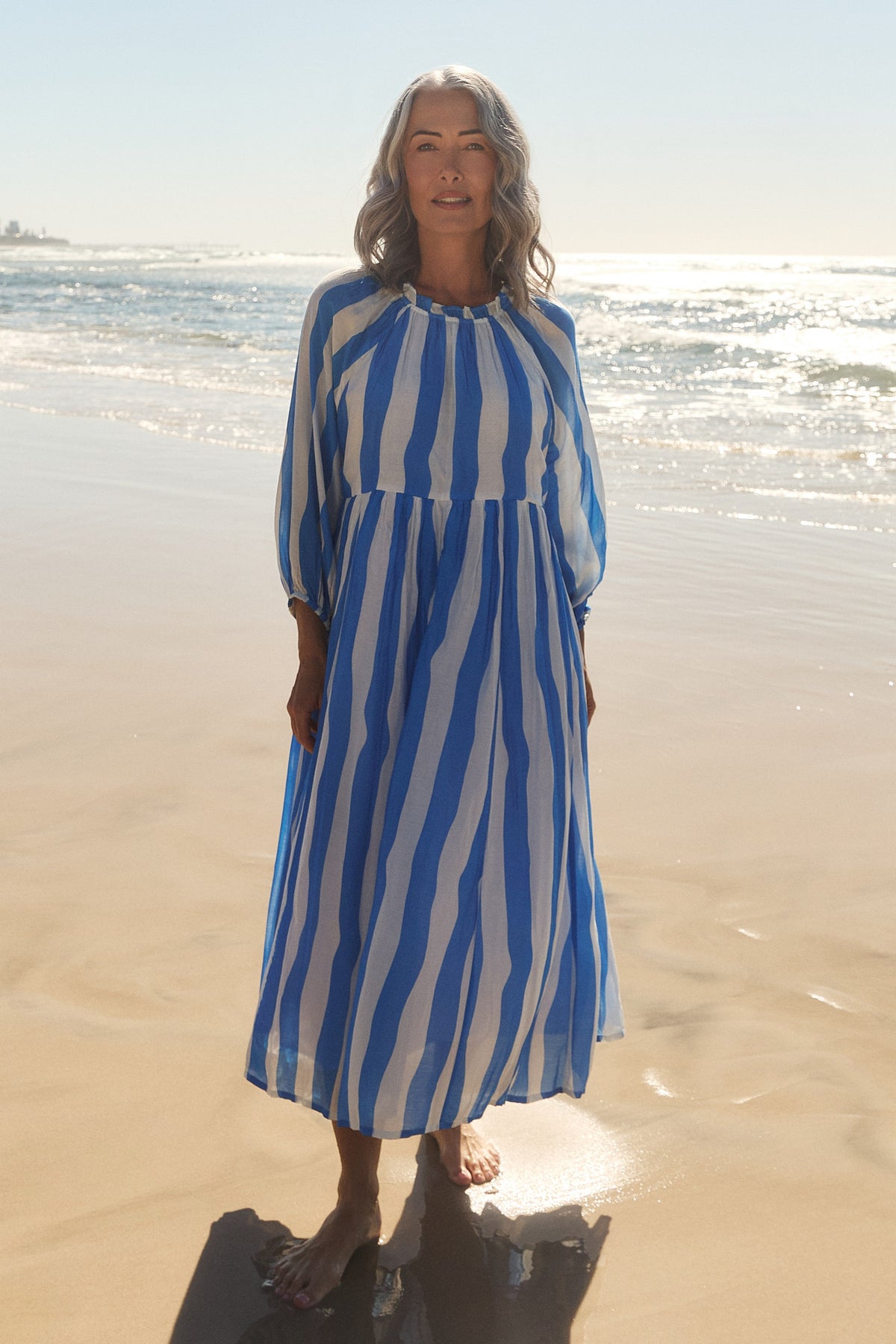 Freya Cotton Silk Reversible Billow Dress in Yacht Club