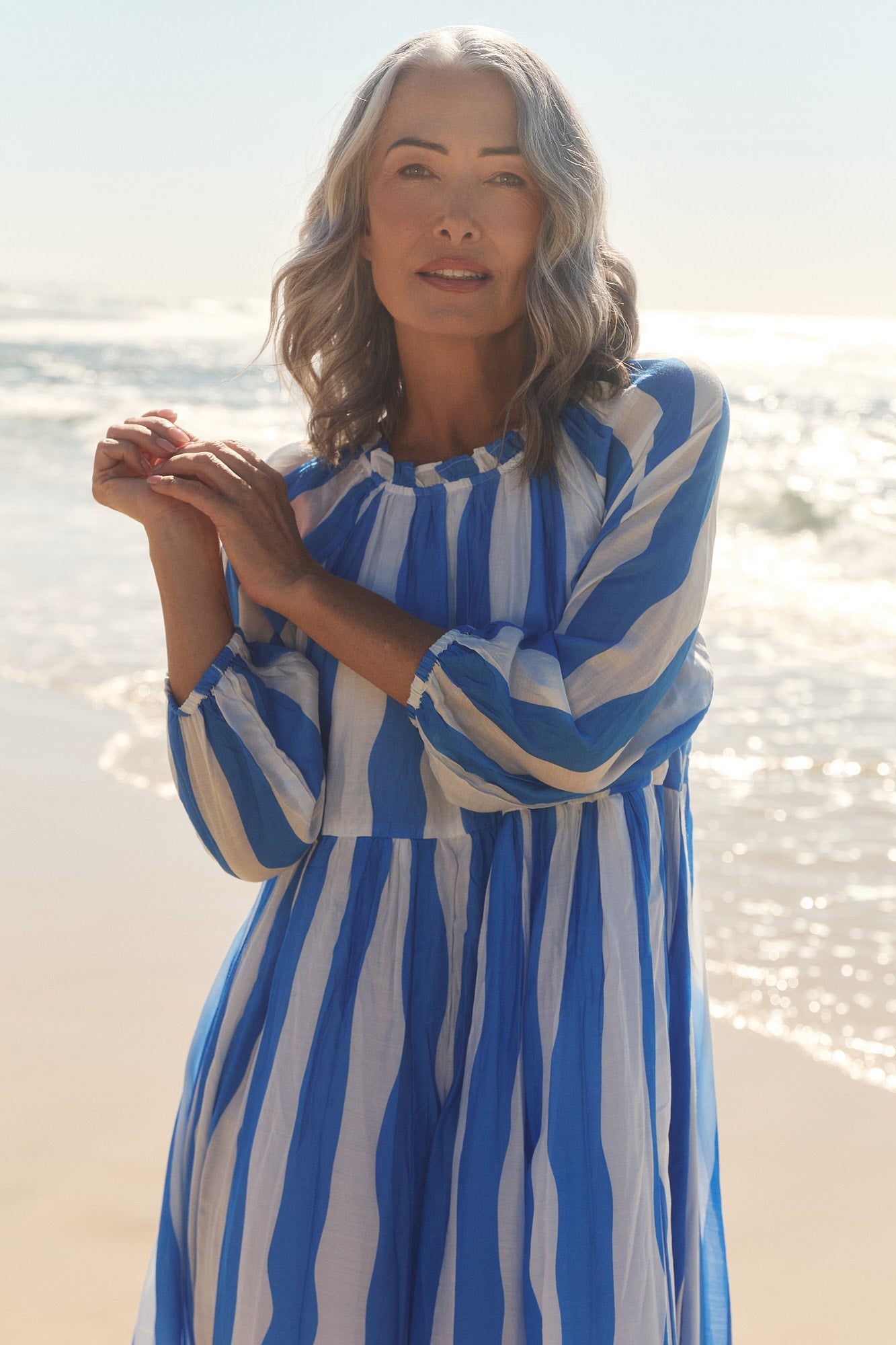 Freya Reversible Cotton Silk Billow Dress in Yacht Club