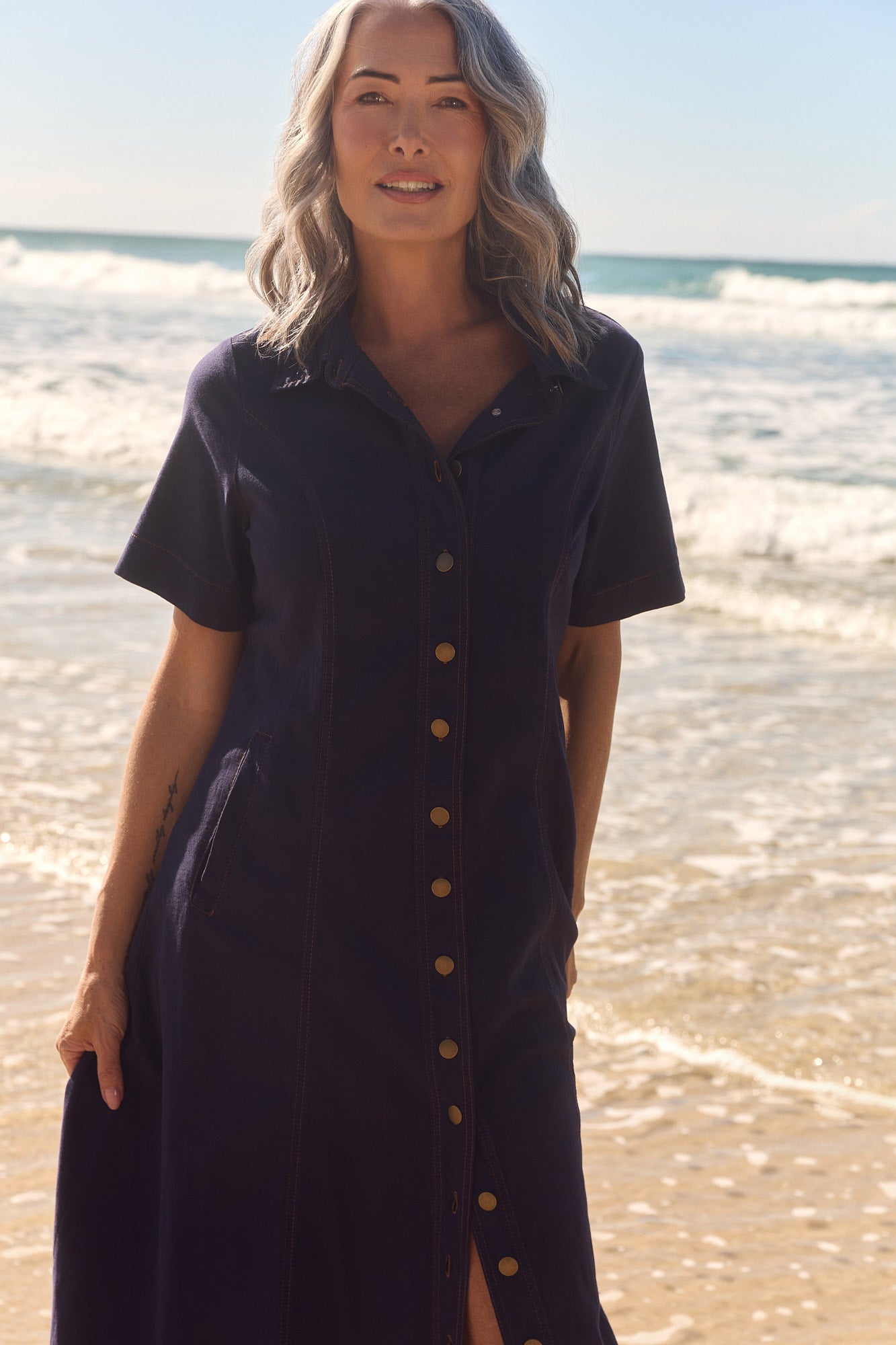 Maya Collared Dress in Navy