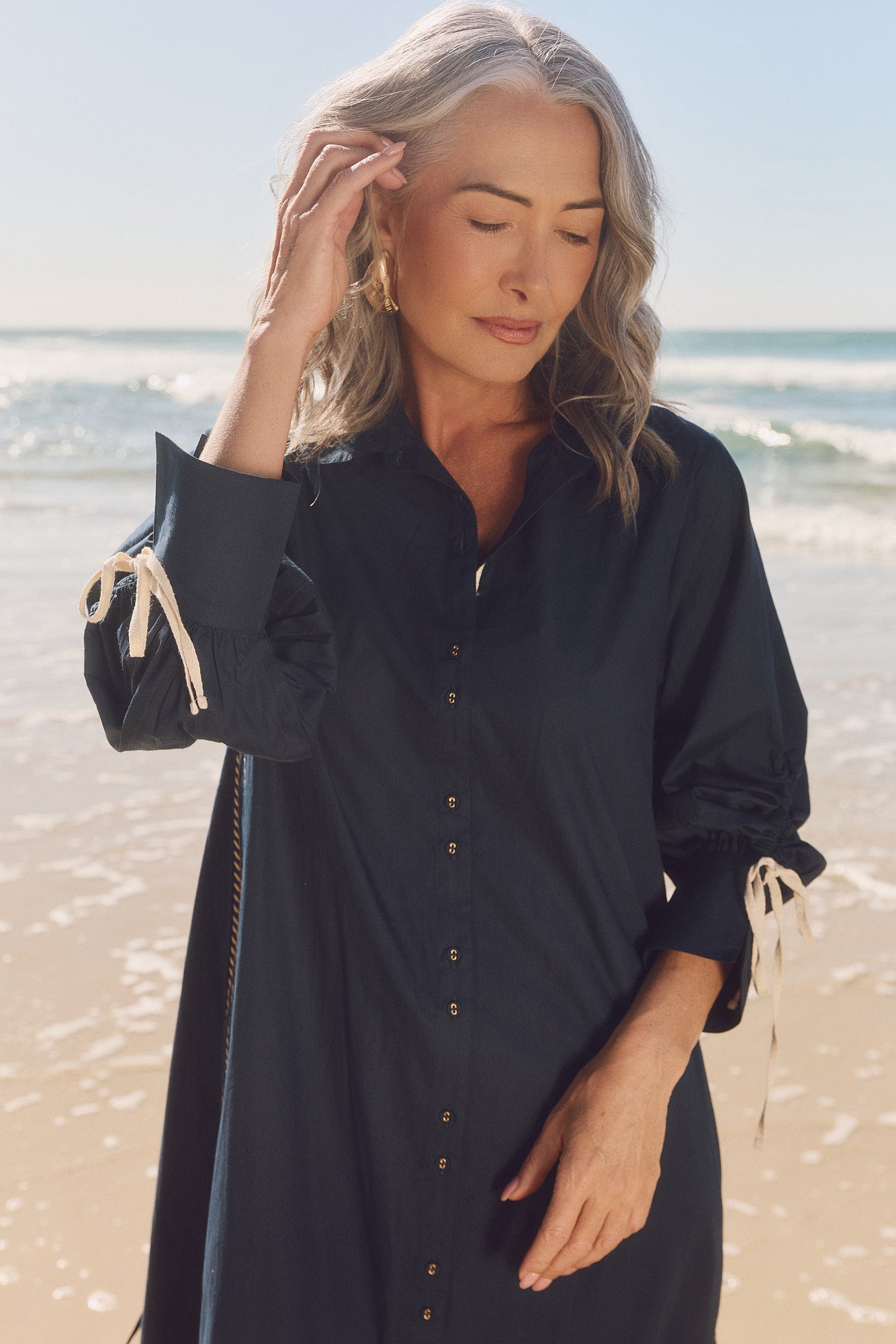 Andie Collared Drawstring Dress in Navy