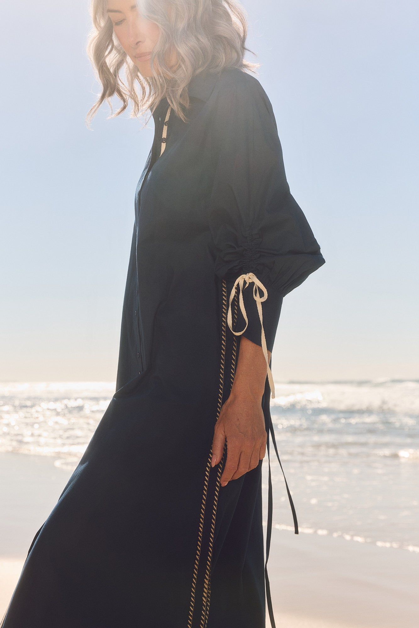 Andie Collared Drawstring Dress in Navy