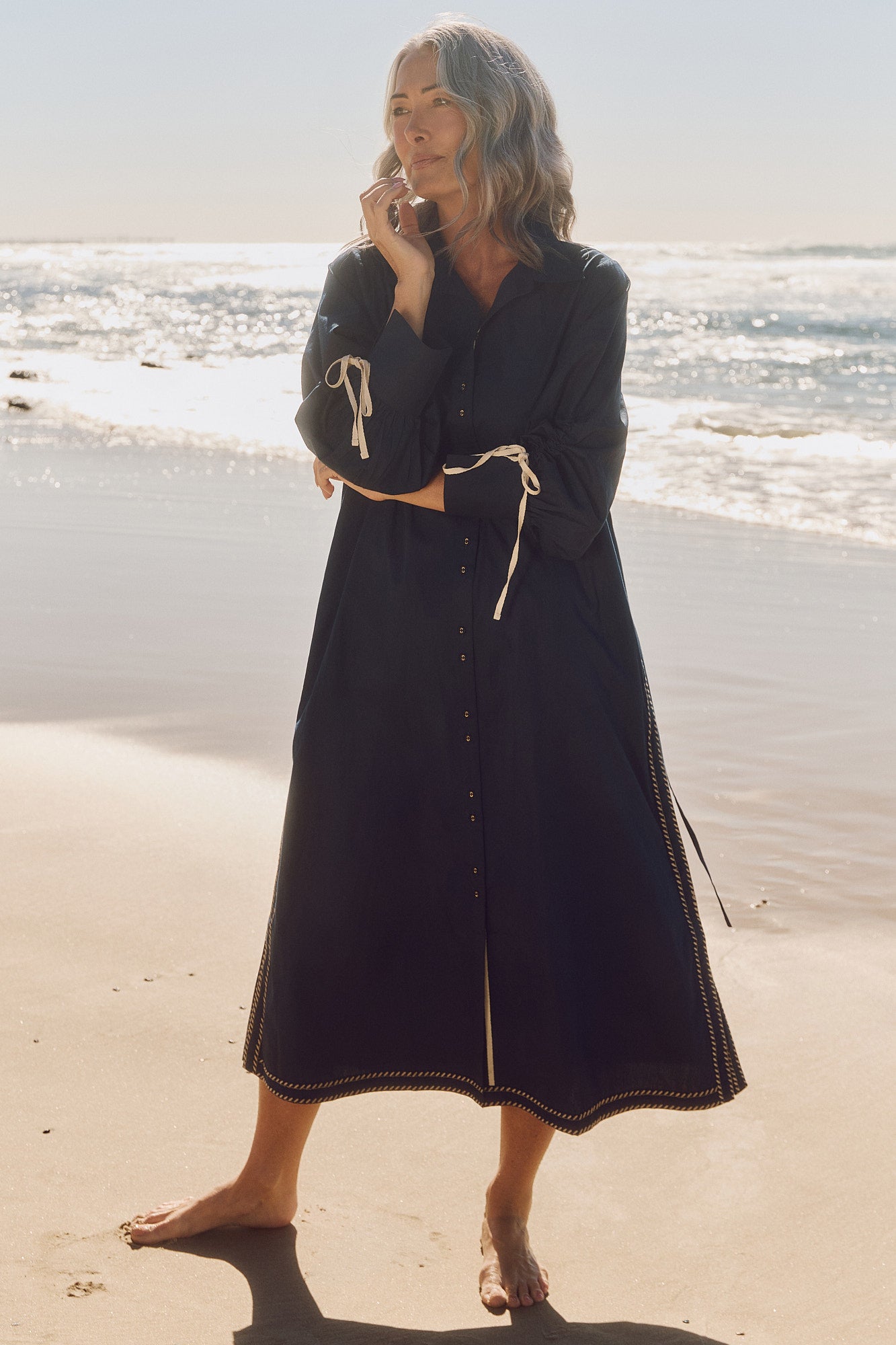 Andie Collared Drawstring Dress in Navy