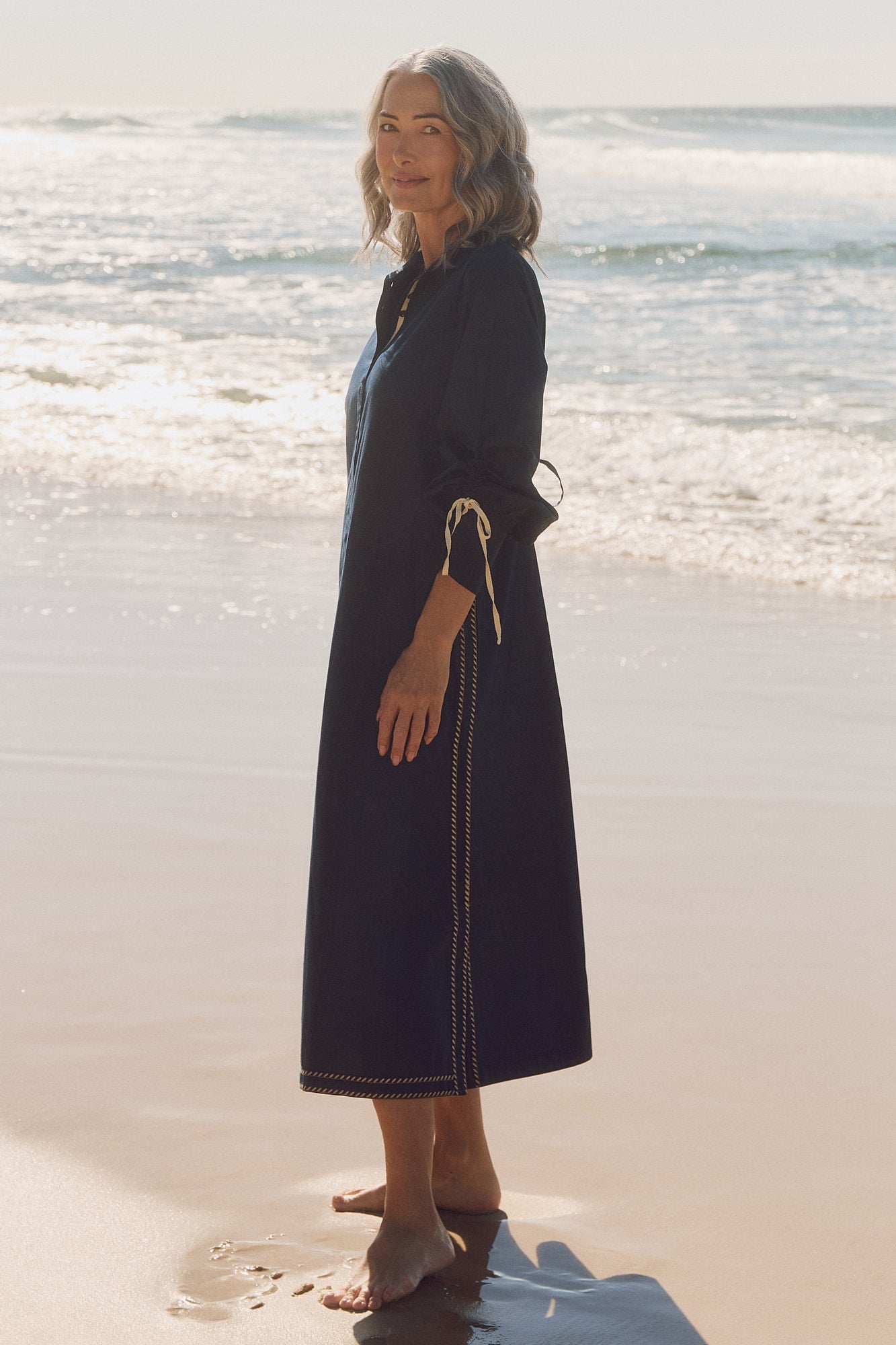 Andie Collared Drawstring Dress in Navy
