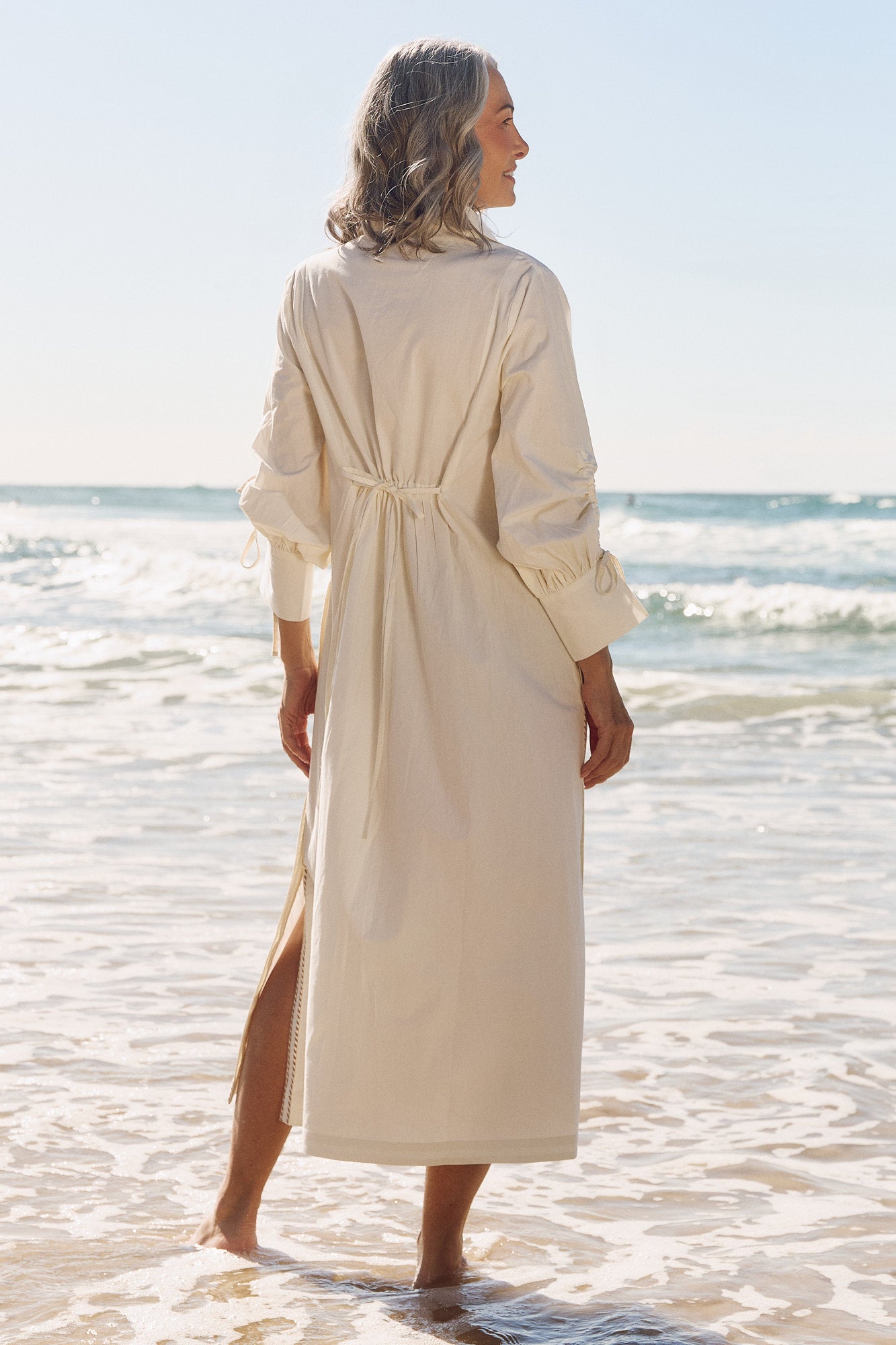 Andie Collared Drawstring Dress in Natural
