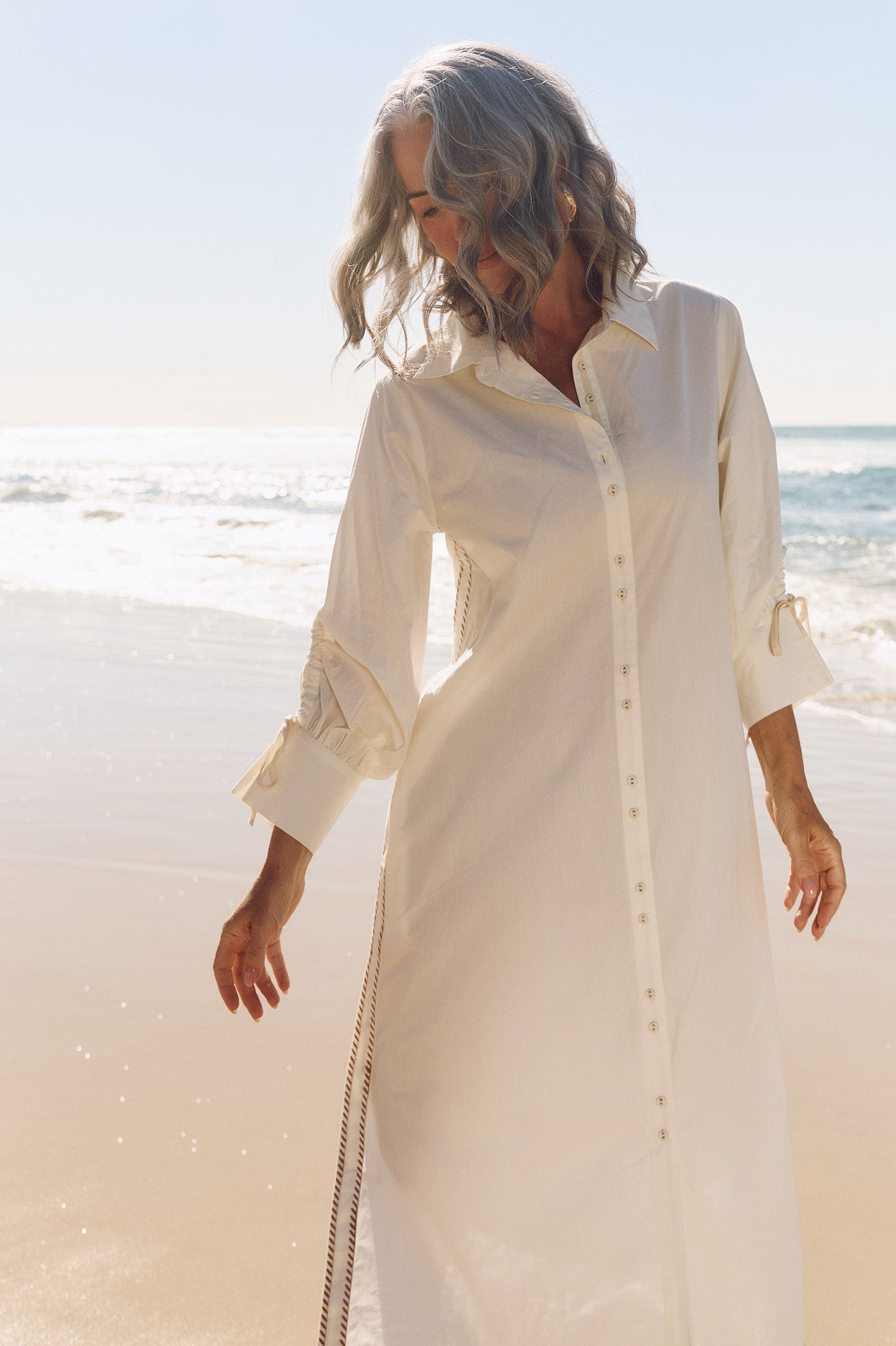 Andie Collared Drawstring Dress in Natural
