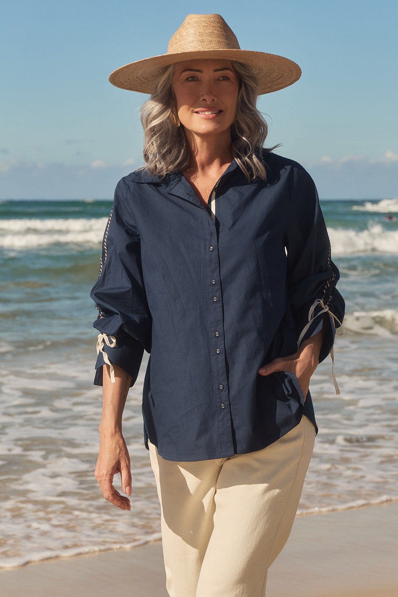 Andie Drawstring Shirt in Navy