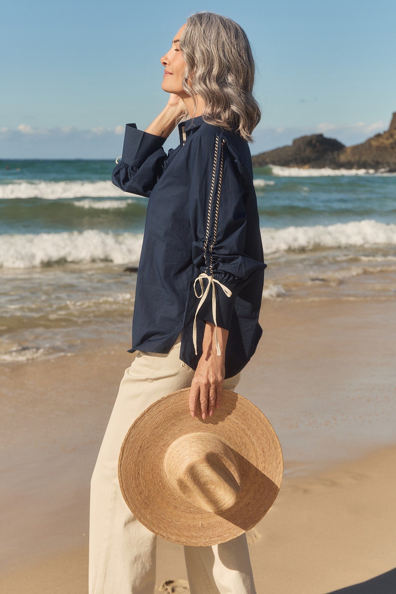 Andie Drawstring Shirt in Navy