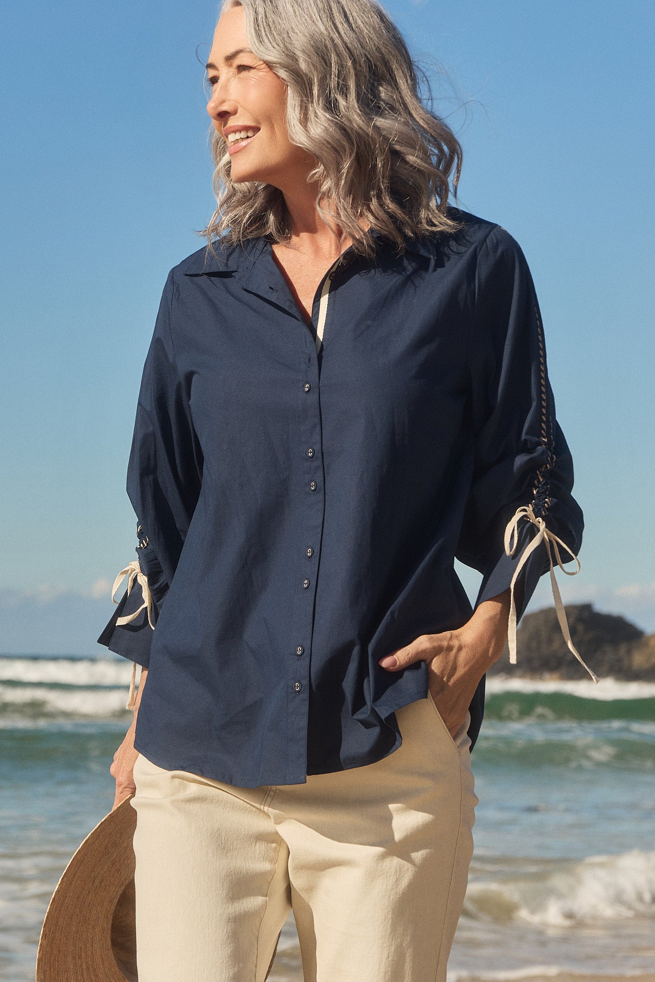 Andie Drawstring Shirt in Navy