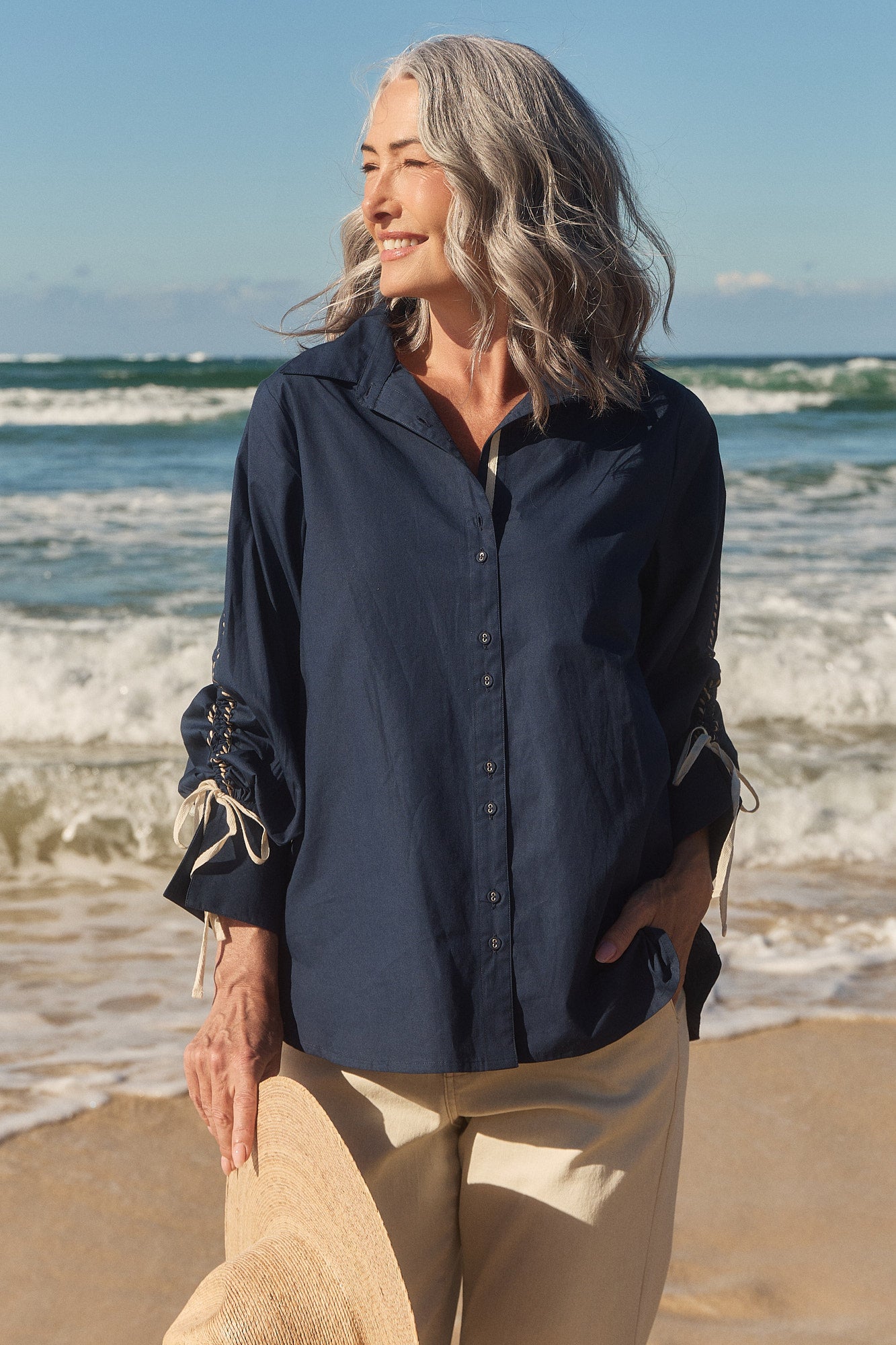 Andie Drawstring Shirt in Navy