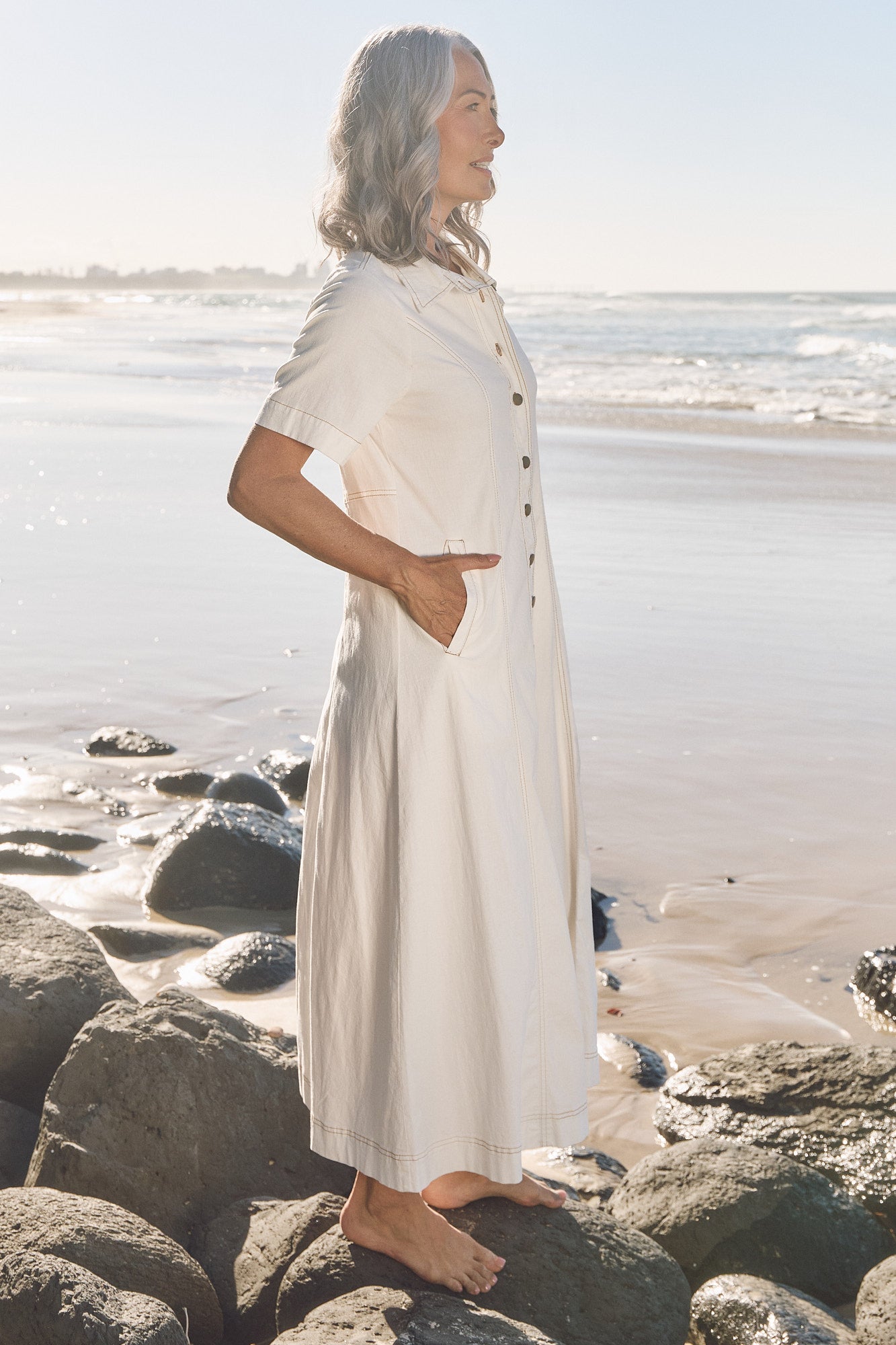 Maya Collared Dress in White