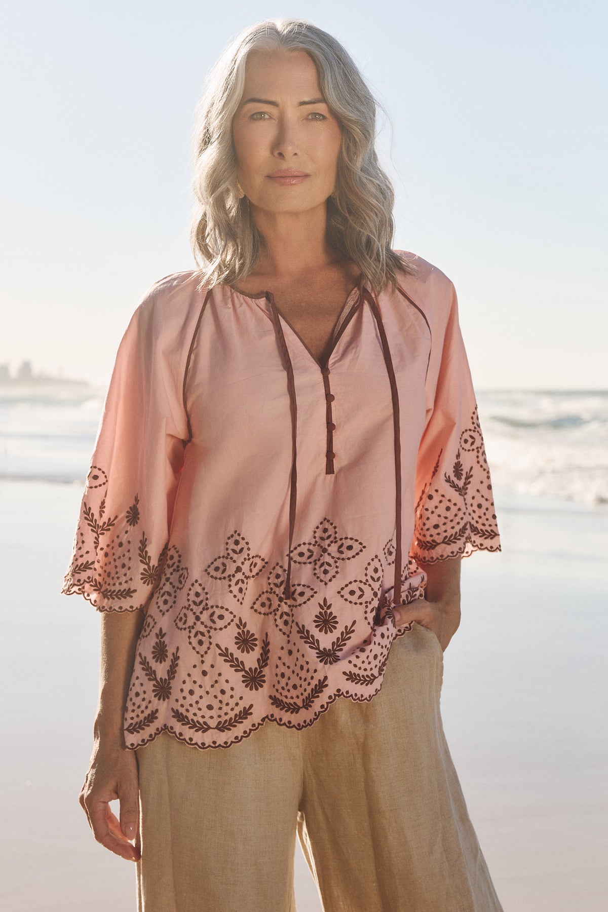 Delilah Embroidered Blouse in Dawn