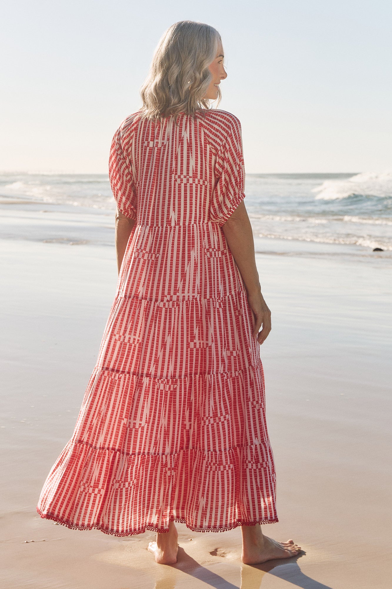 Layla Cotton Silk Tiered Dress in Boat Stripe