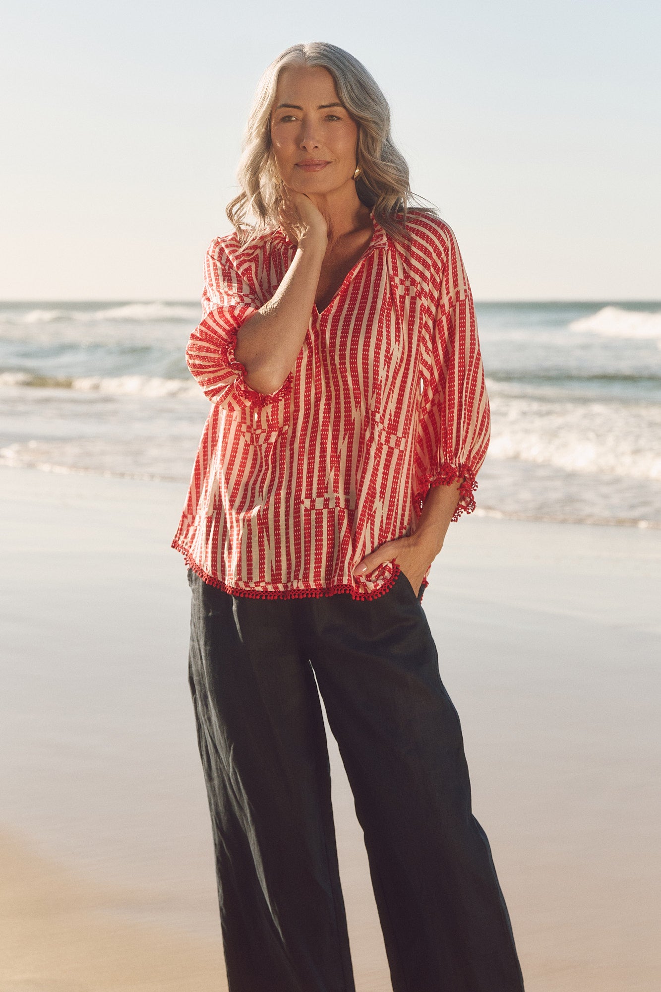 Robin Cotton Silk Blouse in Boat Stripe