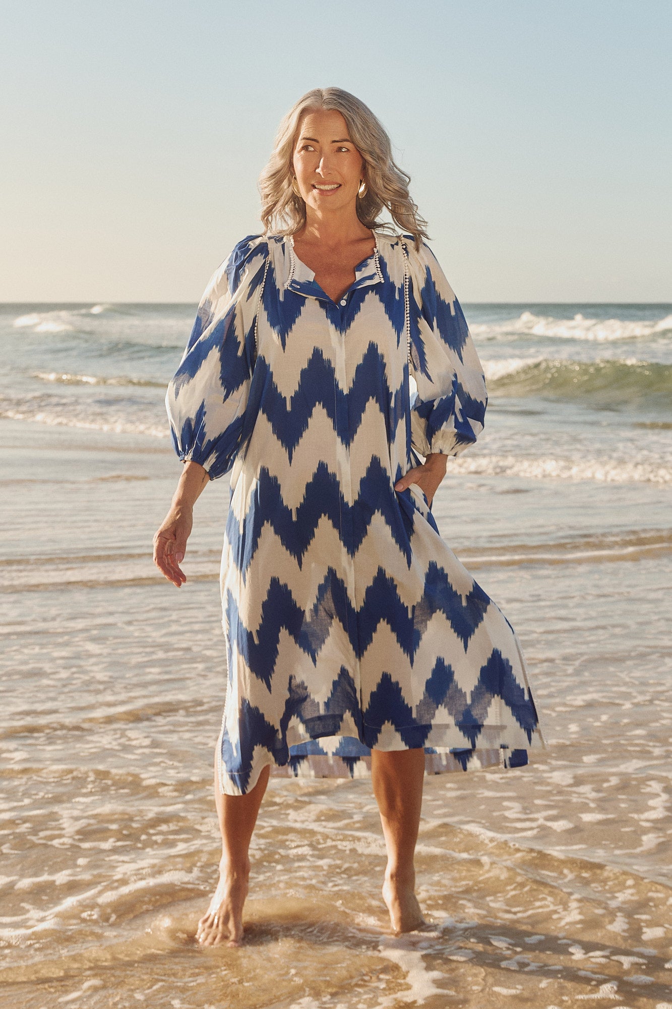 Mandy Tunic Dress in Chevron Blue