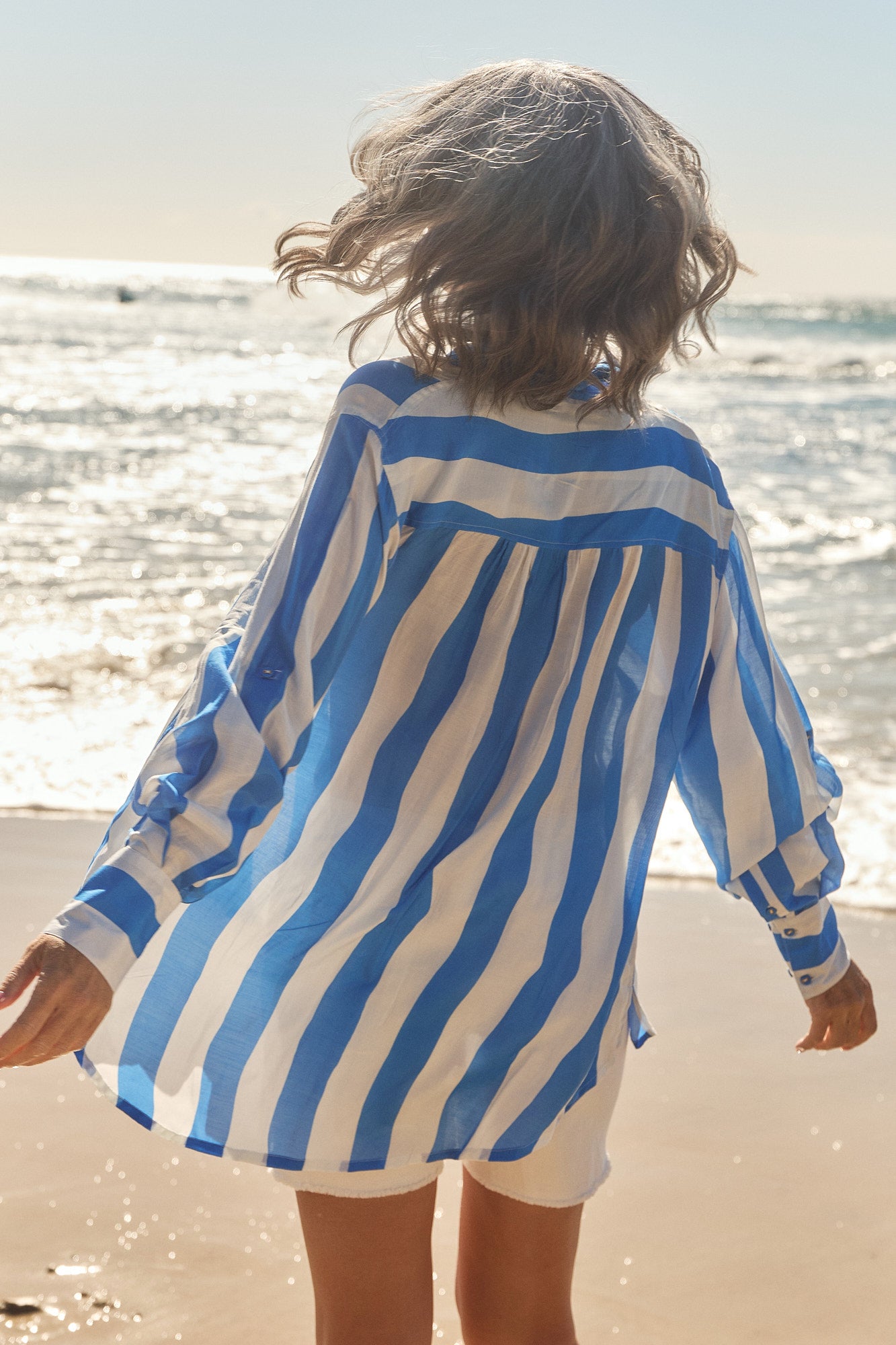 Bowie Oversized Cotton Silk Shirt in Yacht Club