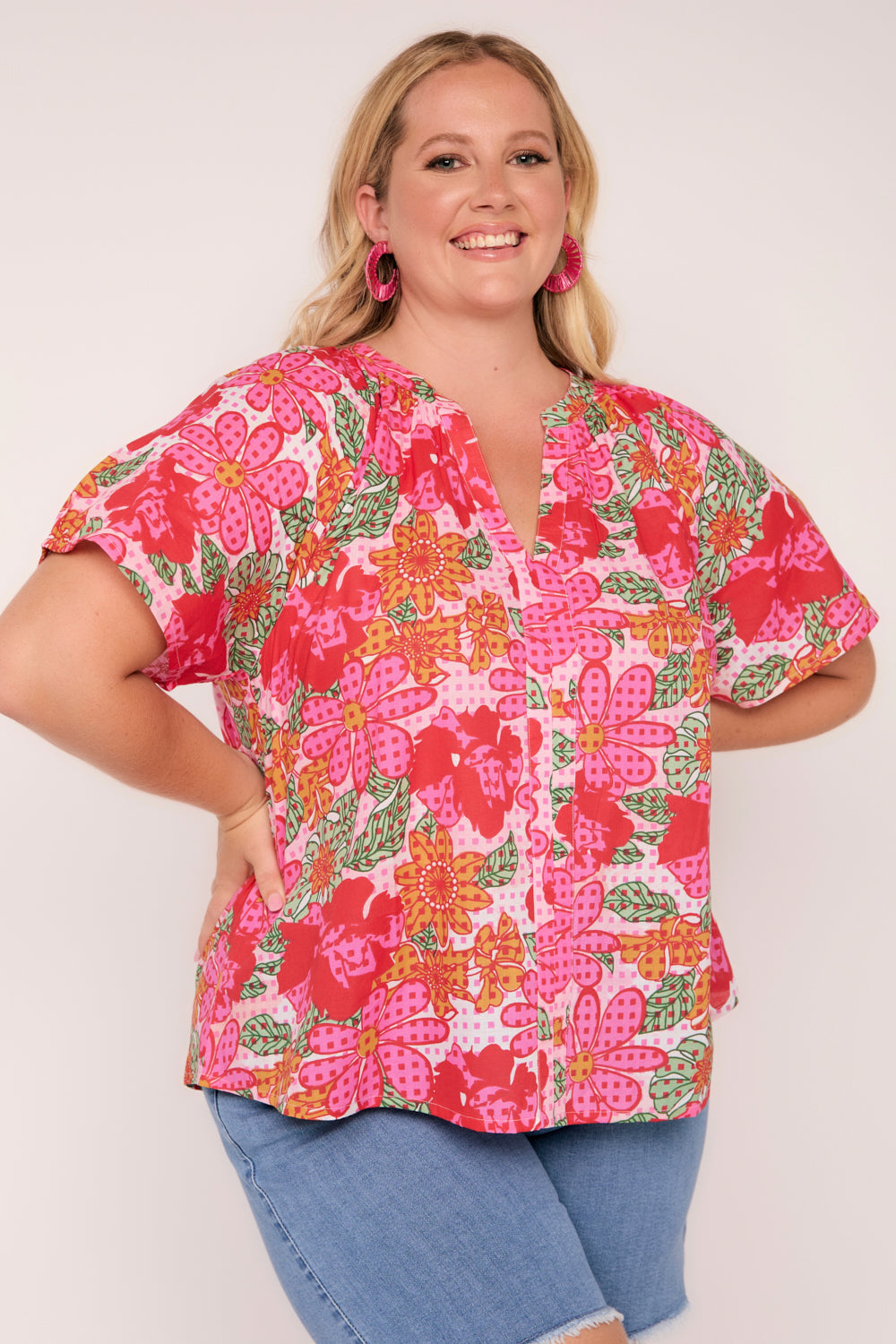 Lainey Top in Cherry Checkers