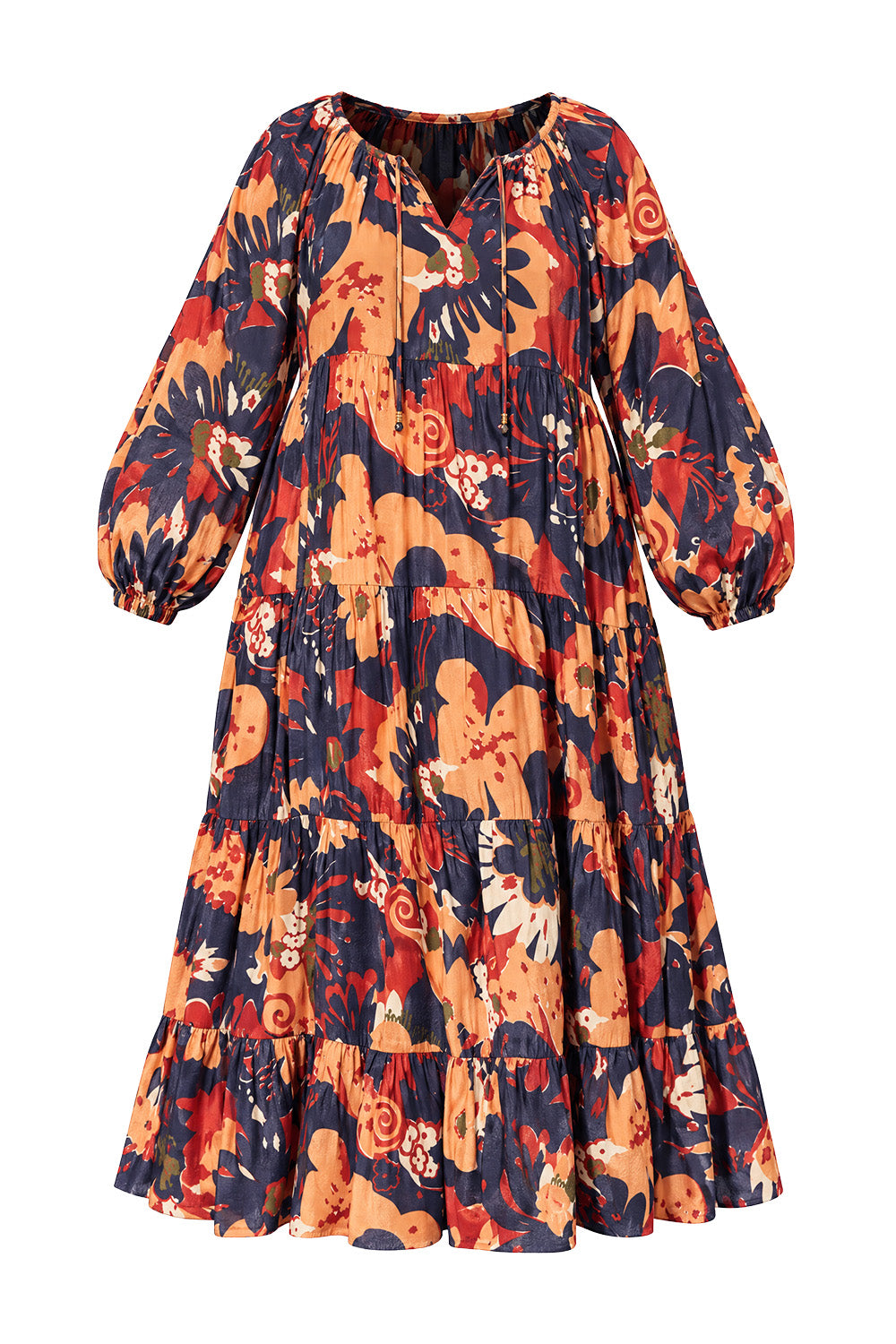 Layla Cotton Silk Tiered Dress in Wildwood