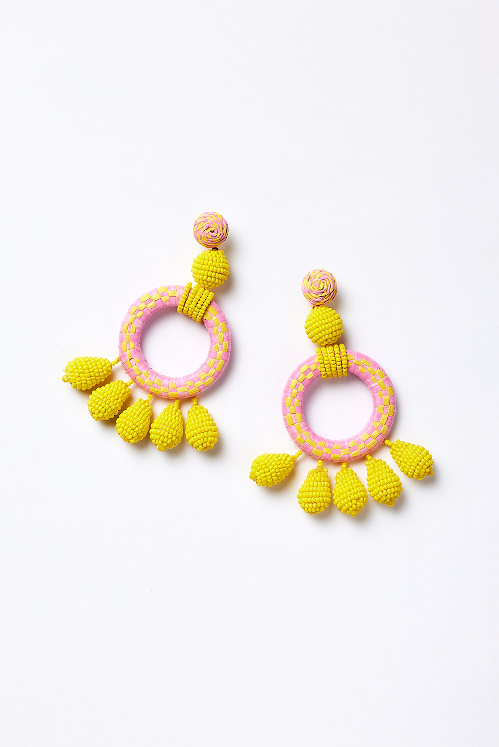 Leila Beaded Earring in Yellow & Pink