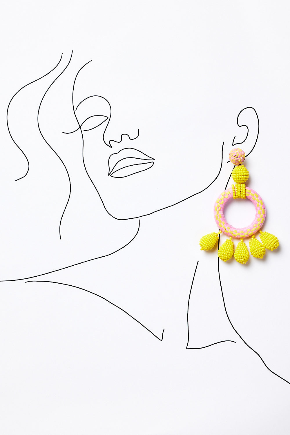 Leila Beaded Earring in Yellow & Pink