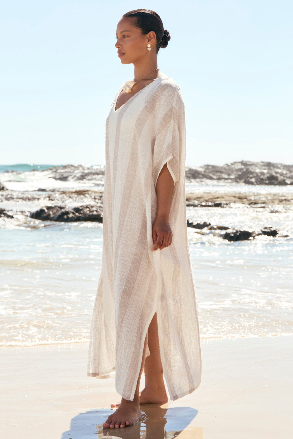 Leilani Kaftan in Natural Stripe