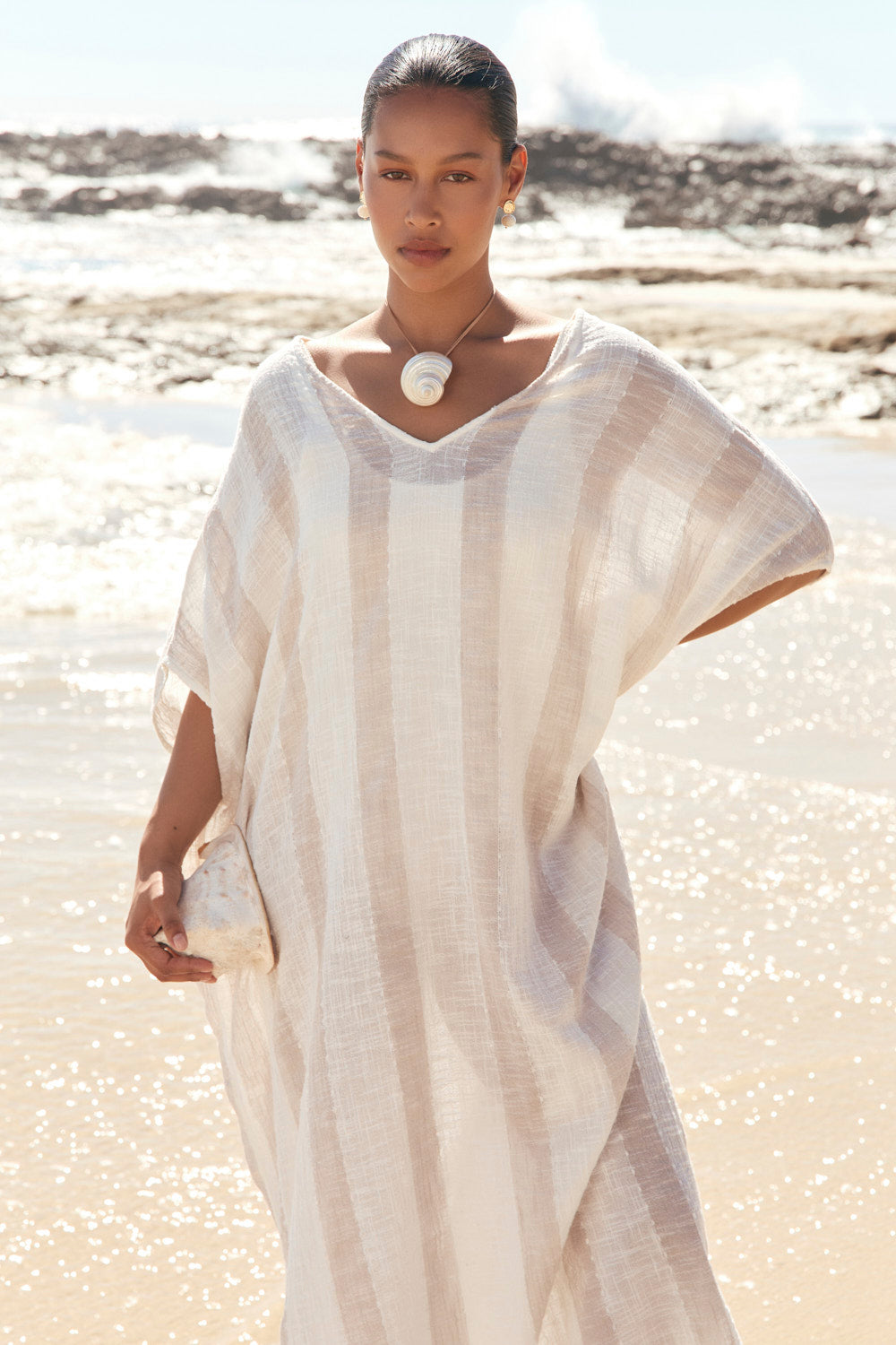 Leilani Kaftan in Natural Stripe