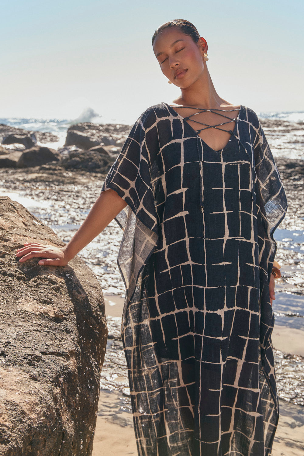 Liesl Linen Kaftan in Woven Echo