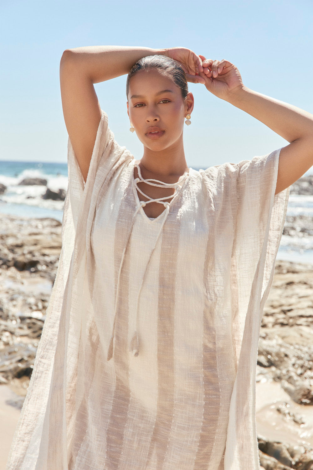 Liesl Short Kaftan in Natural Stripe