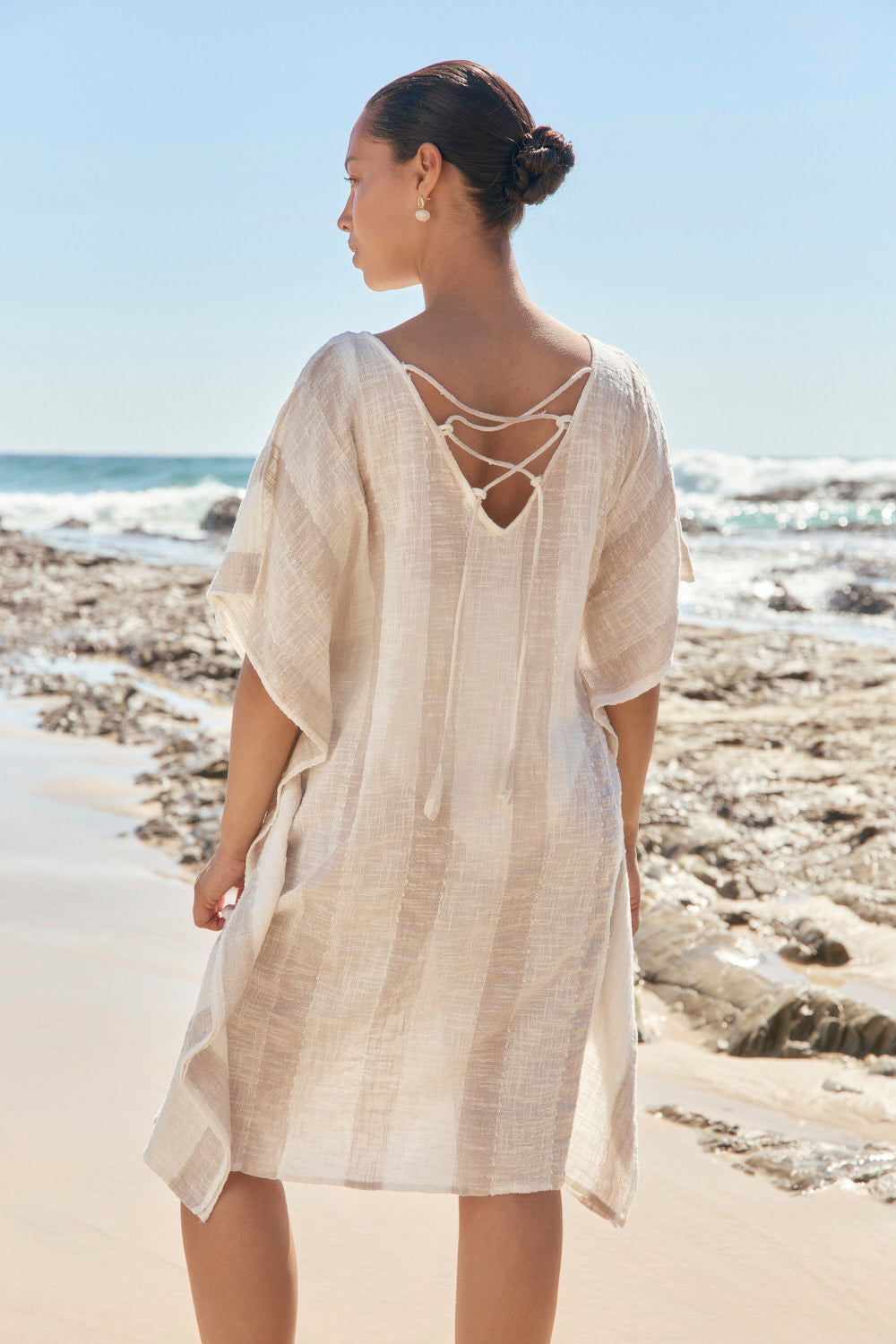 Liesl Short Kaftan in Natural Stripe