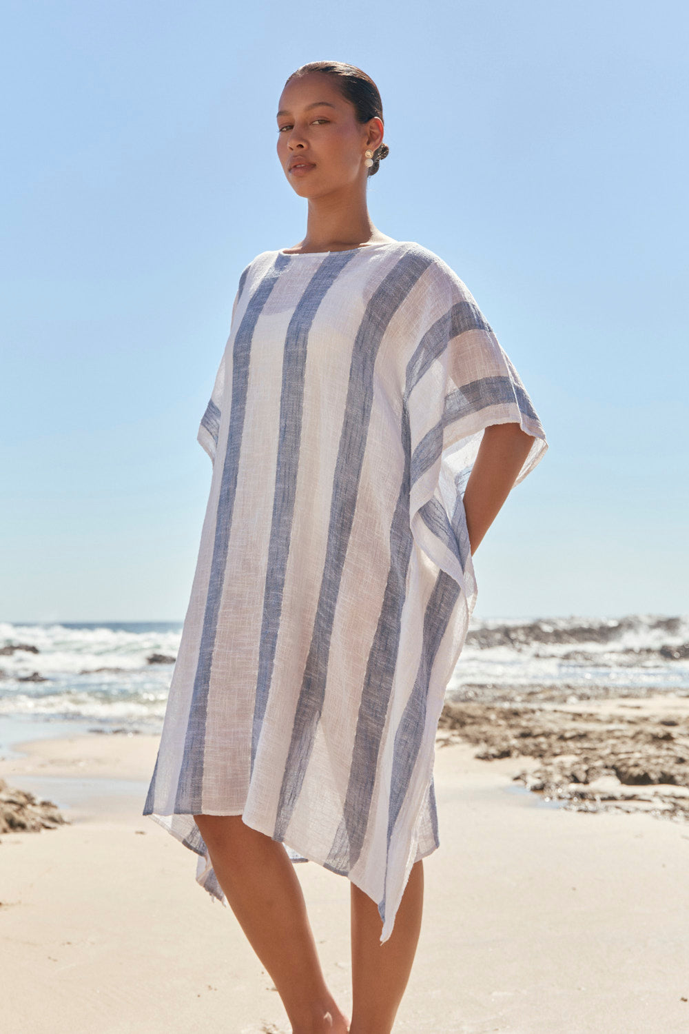 Liesl Short Kaftan in Blue Stripe