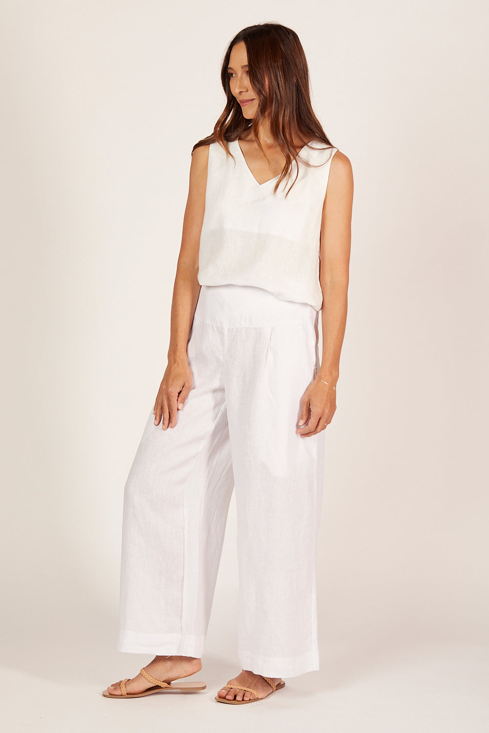 Liliana Linen Wide Leg Pant in White