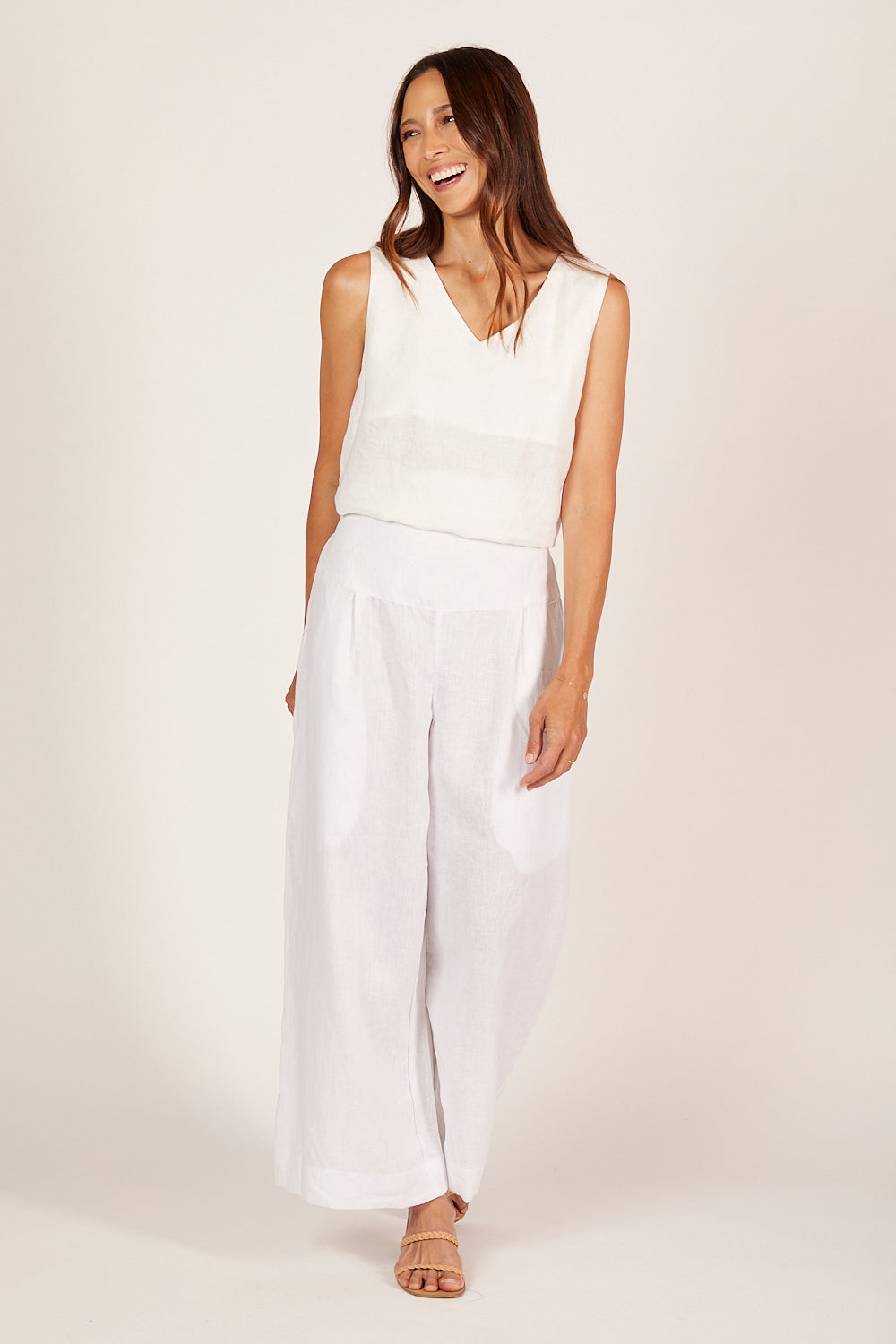 Liliana Linen Wide Leg Pant in White