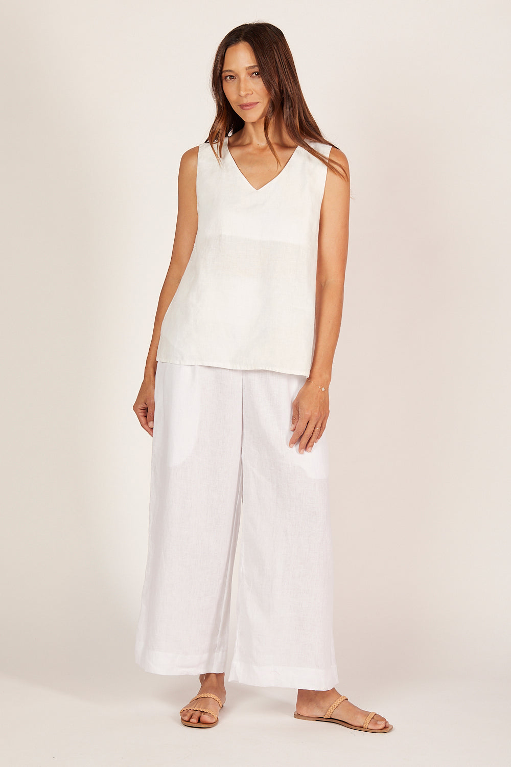 Liliana Linen Wide Leg Pant in White