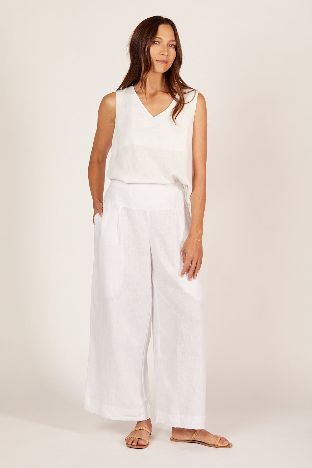 Liliana Linen Wide Leg Pant in White