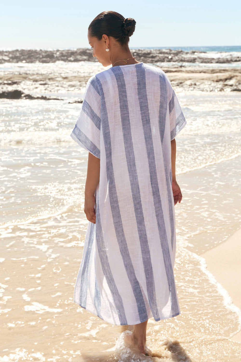 Liv Long Line Duster In Blue Stripe