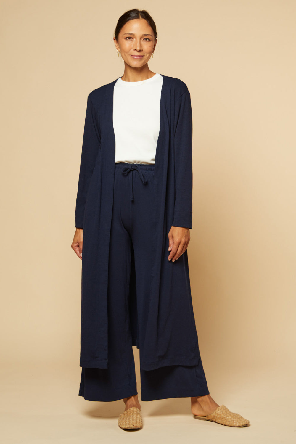 Wide Leg Stretch Pants in Navy
