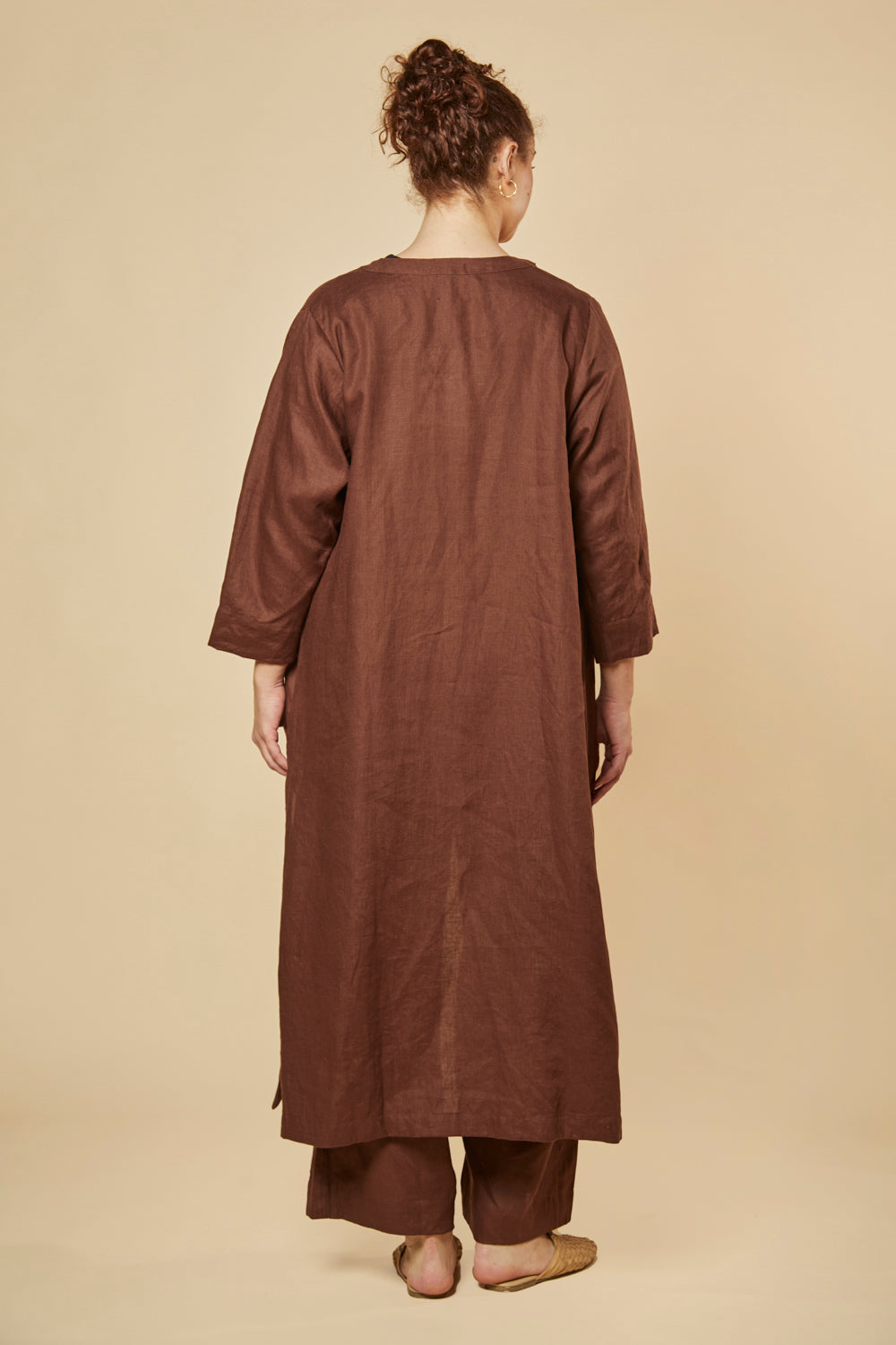 Long Line Linen Duster Jacket in Raisin