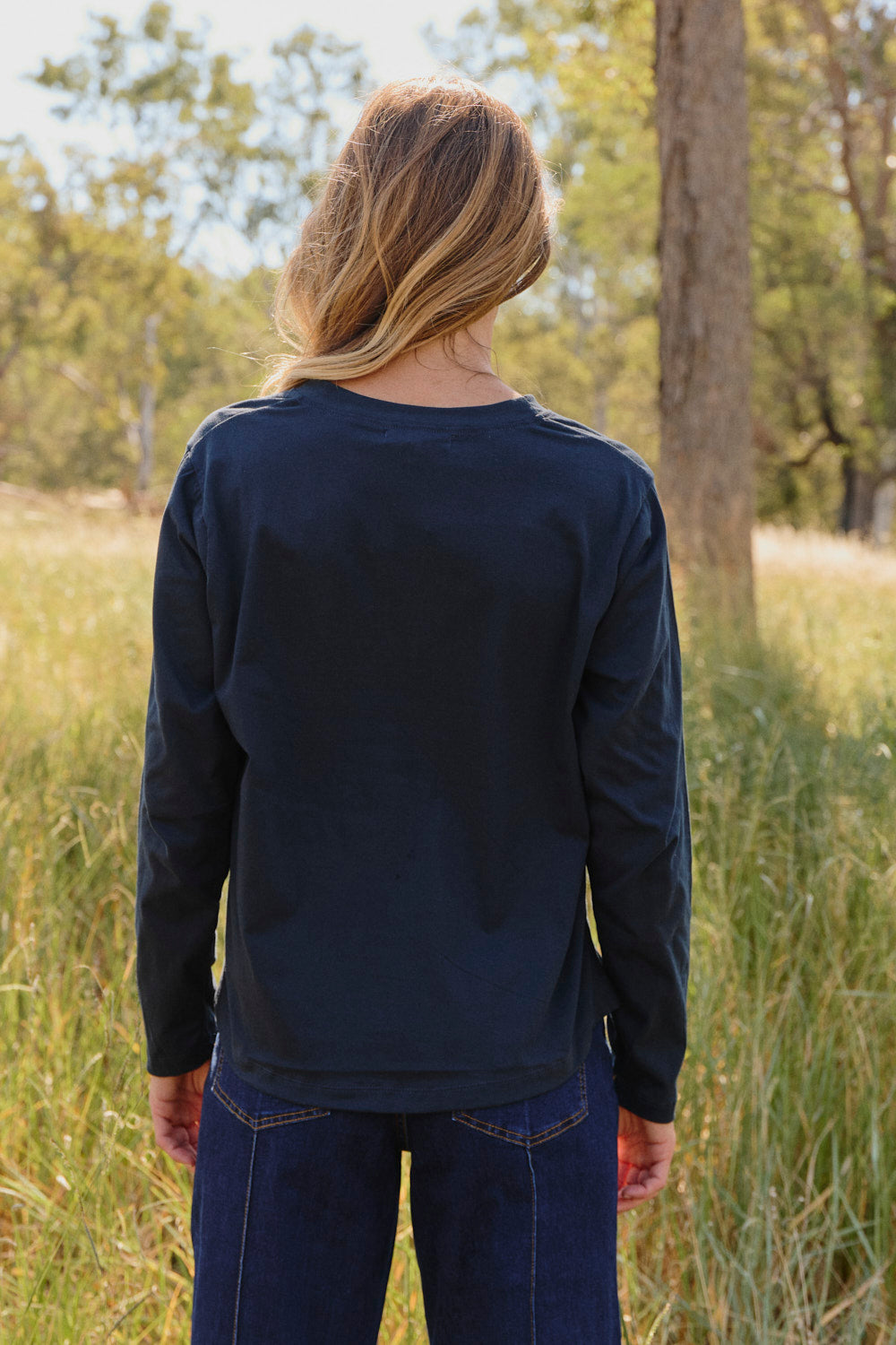 Long Sleeve Round Neck Classic T-Shirt in Navy, Tee - Adrift Clothing