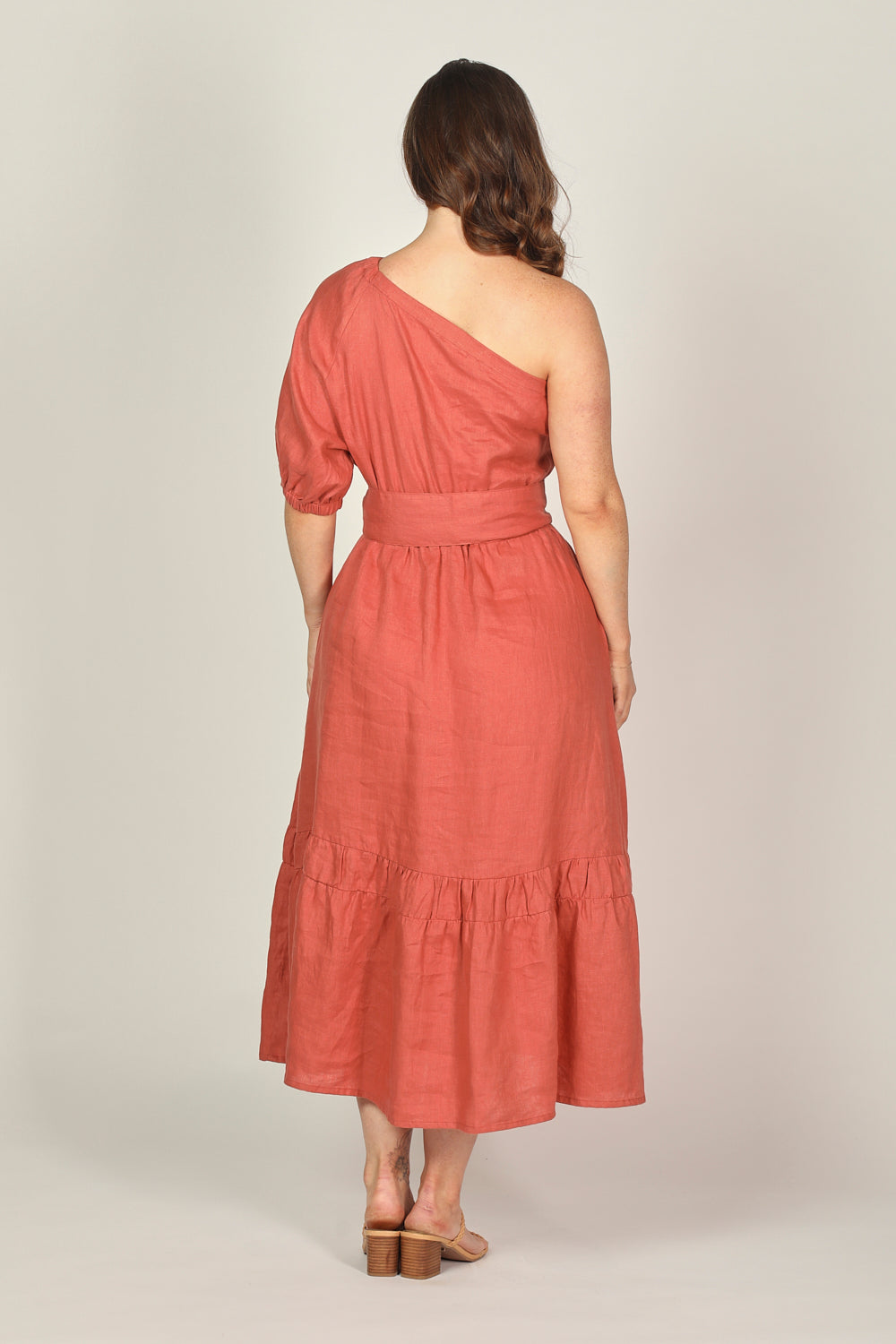 Lou Lou One Shoulder Linen Dress in Desert Rose