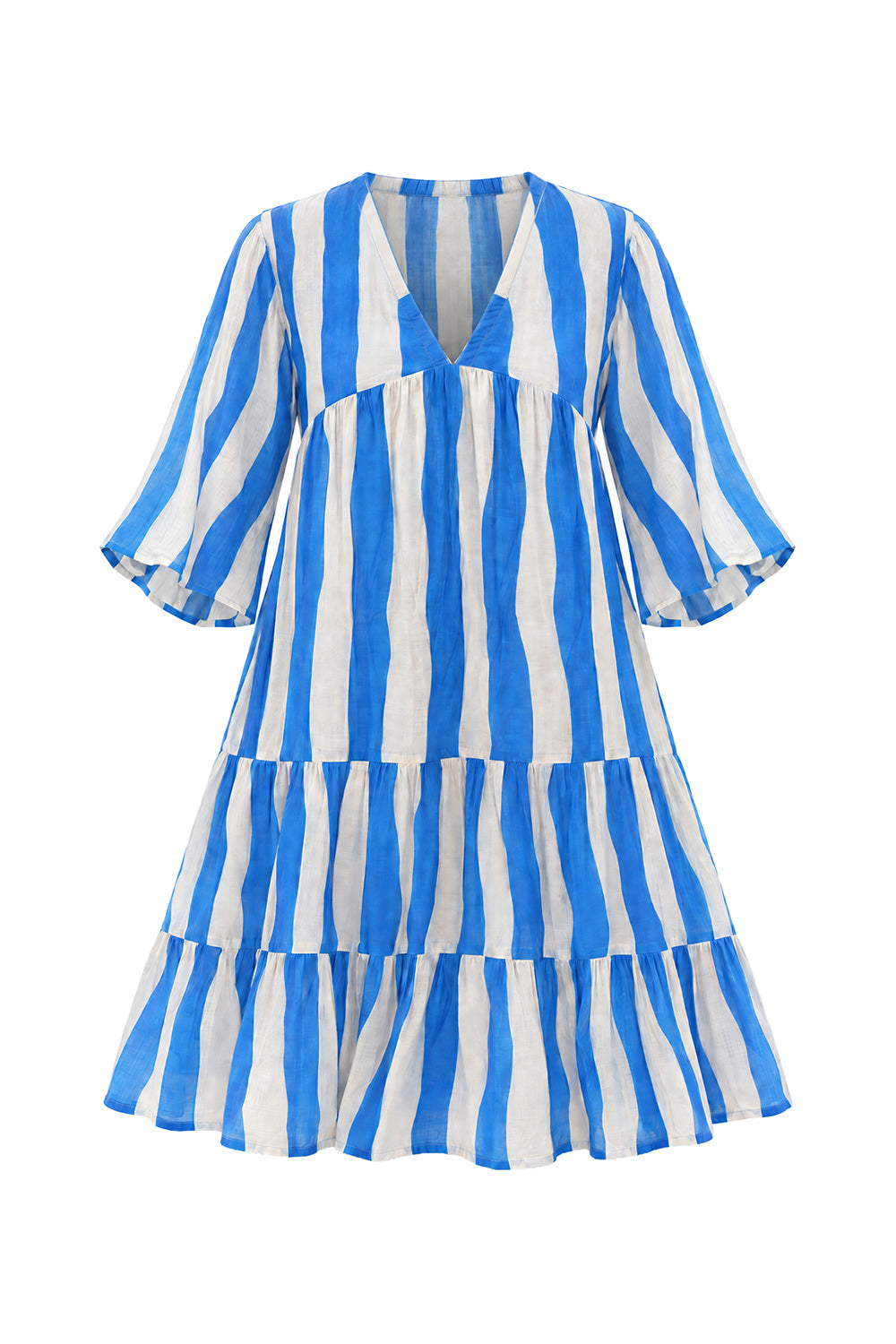 Mable Cotton Silk Bell Sleeve Dress in Yacht Club