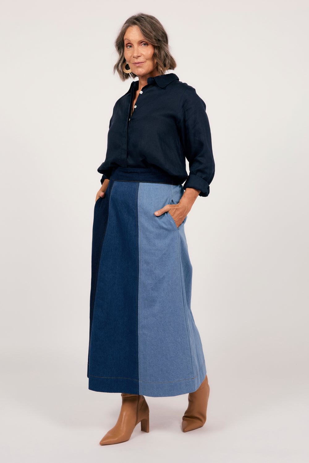 Maddy Denim Maxi Skirt in Patchwork