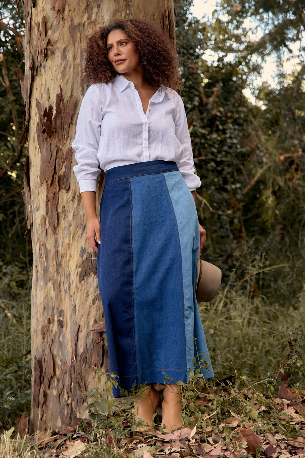 Maddy Denim Maxi Skirt in Patchwork