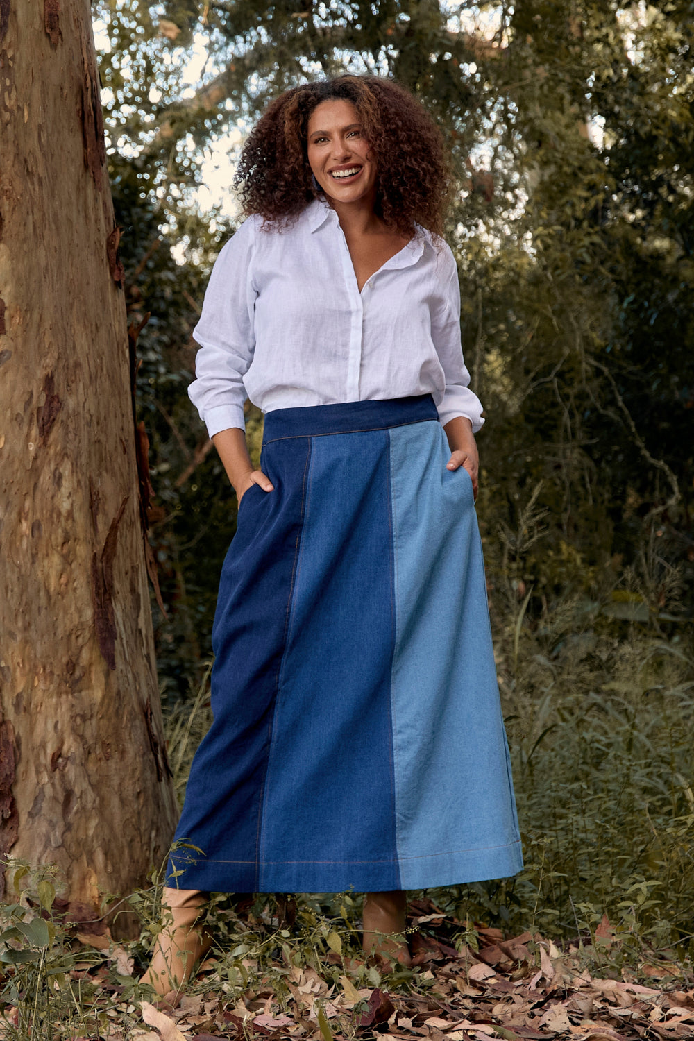 Maddy Denim Maxi Skirt in Patchwork