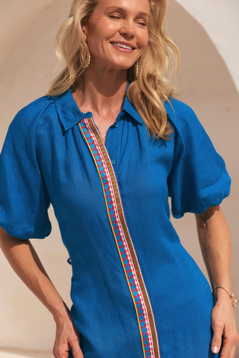 Matilda Linen Collared Dress in Mediterranean