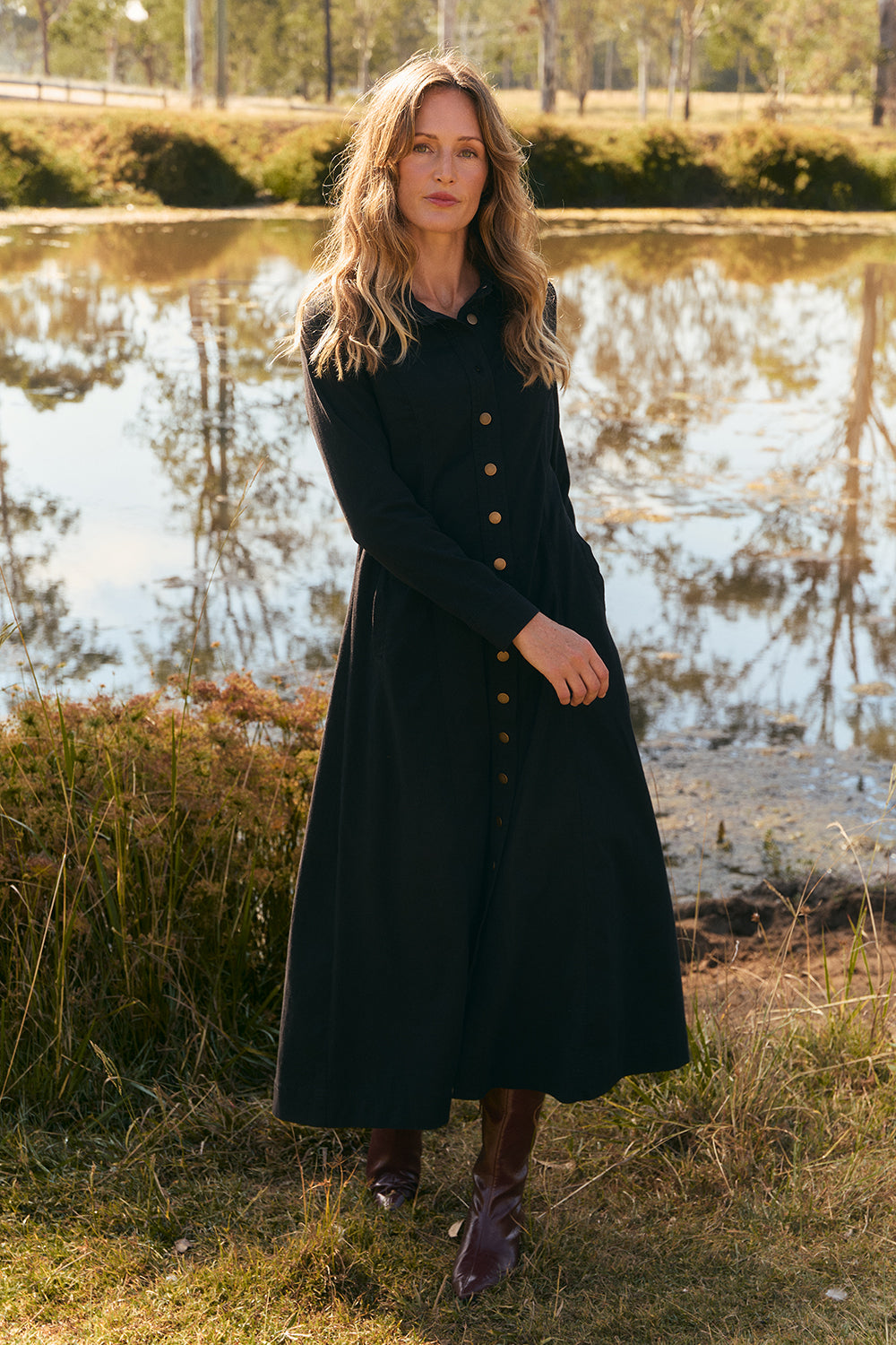 black midi dress au Maya Collared Dress in Black